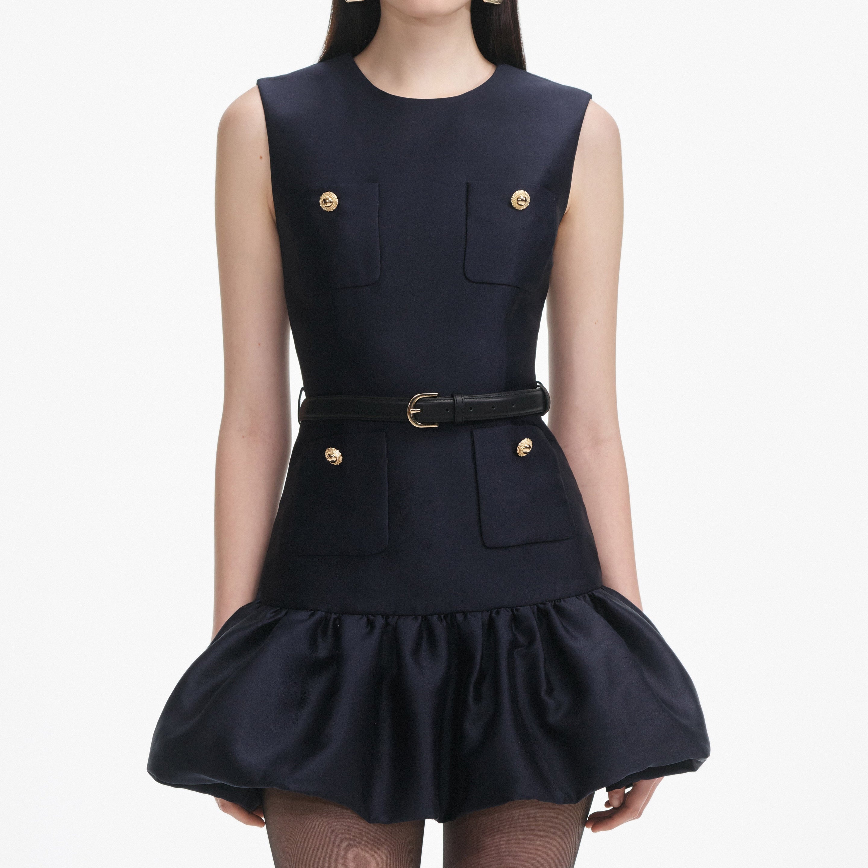 Navy Taffeta Mini Dress - 4