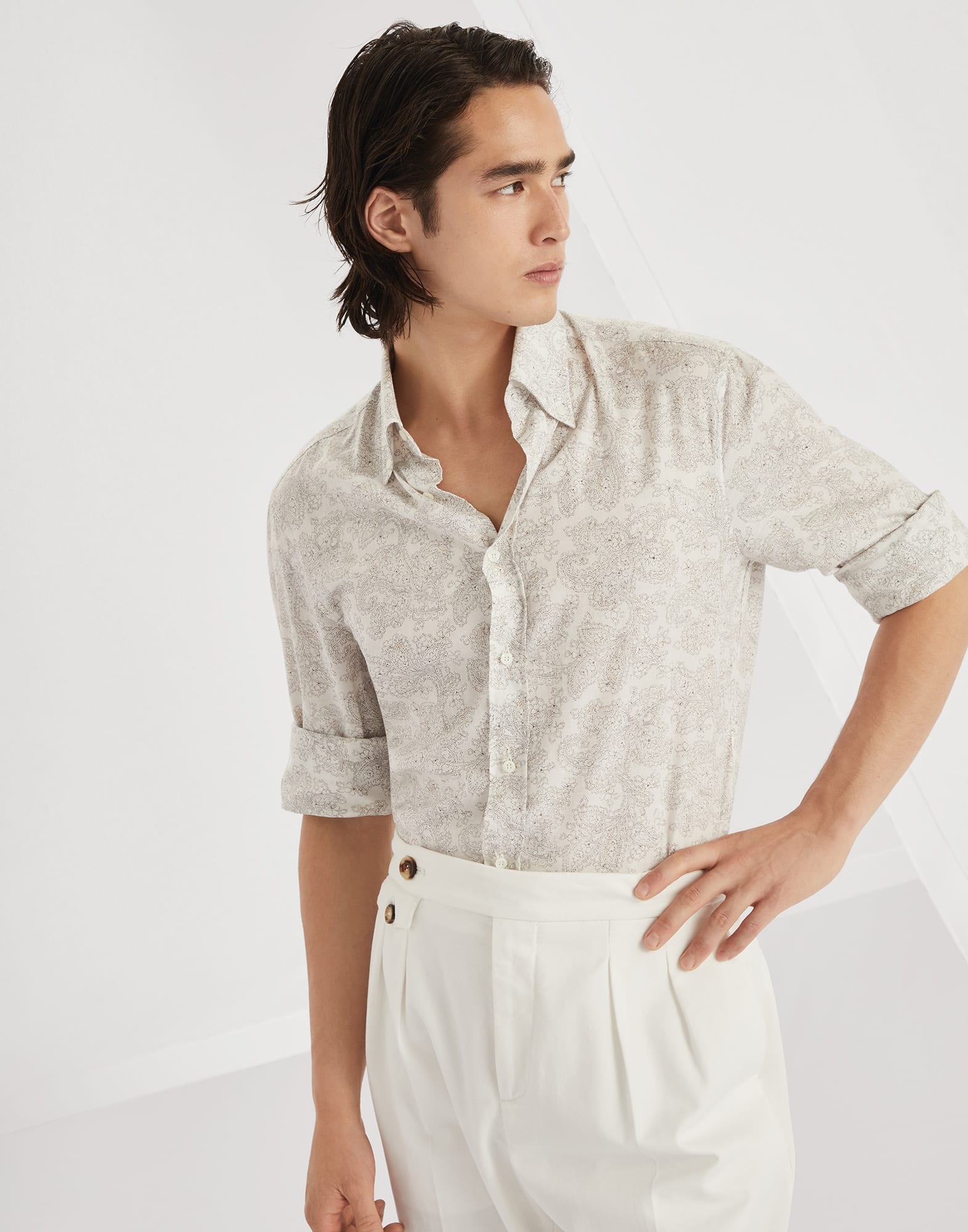 Cotton paisley twill slim fit shirt with button-down collar - 4