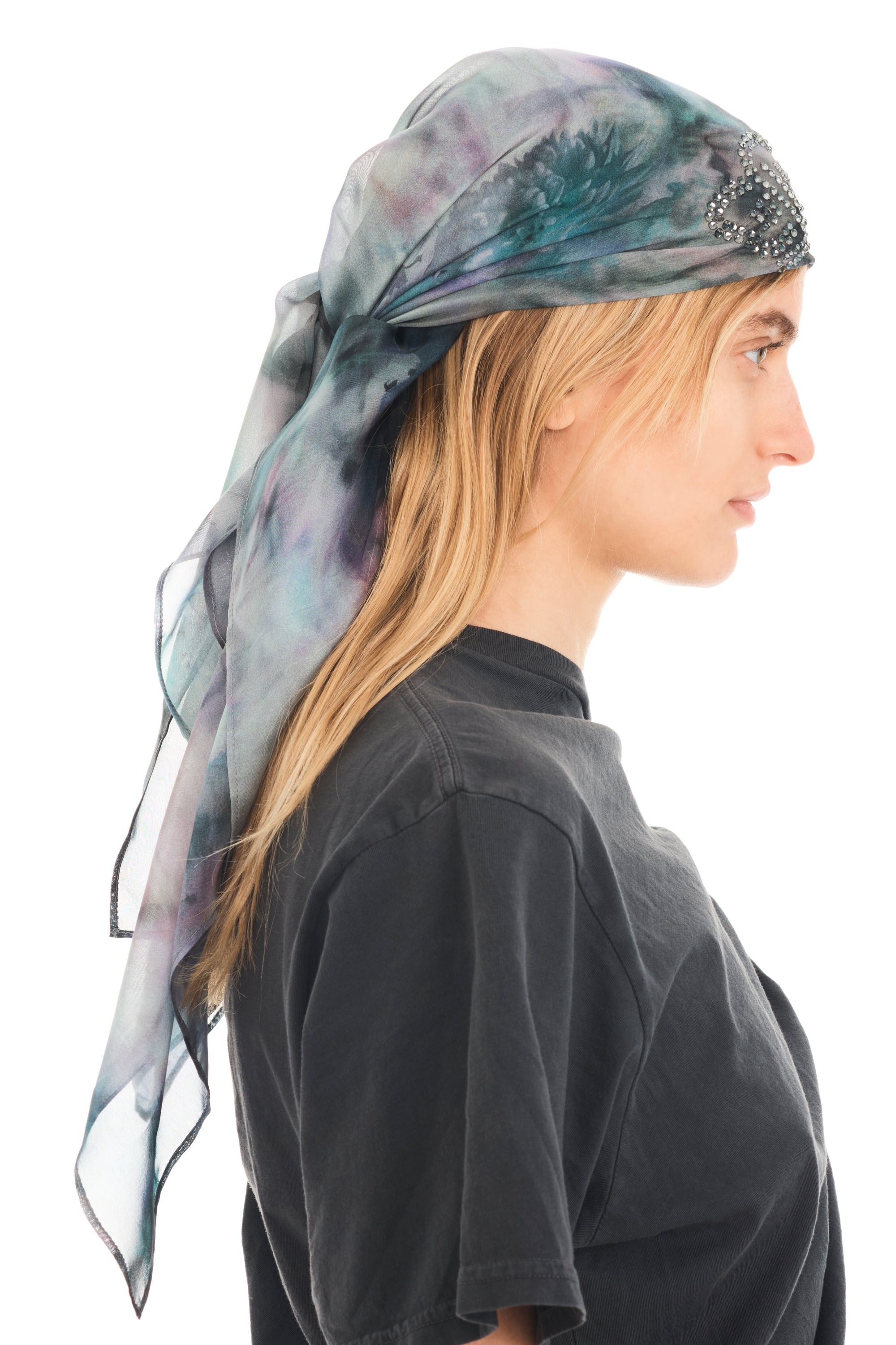 STAINED FLORAL PRINCESS FOULARD SCARF - 5