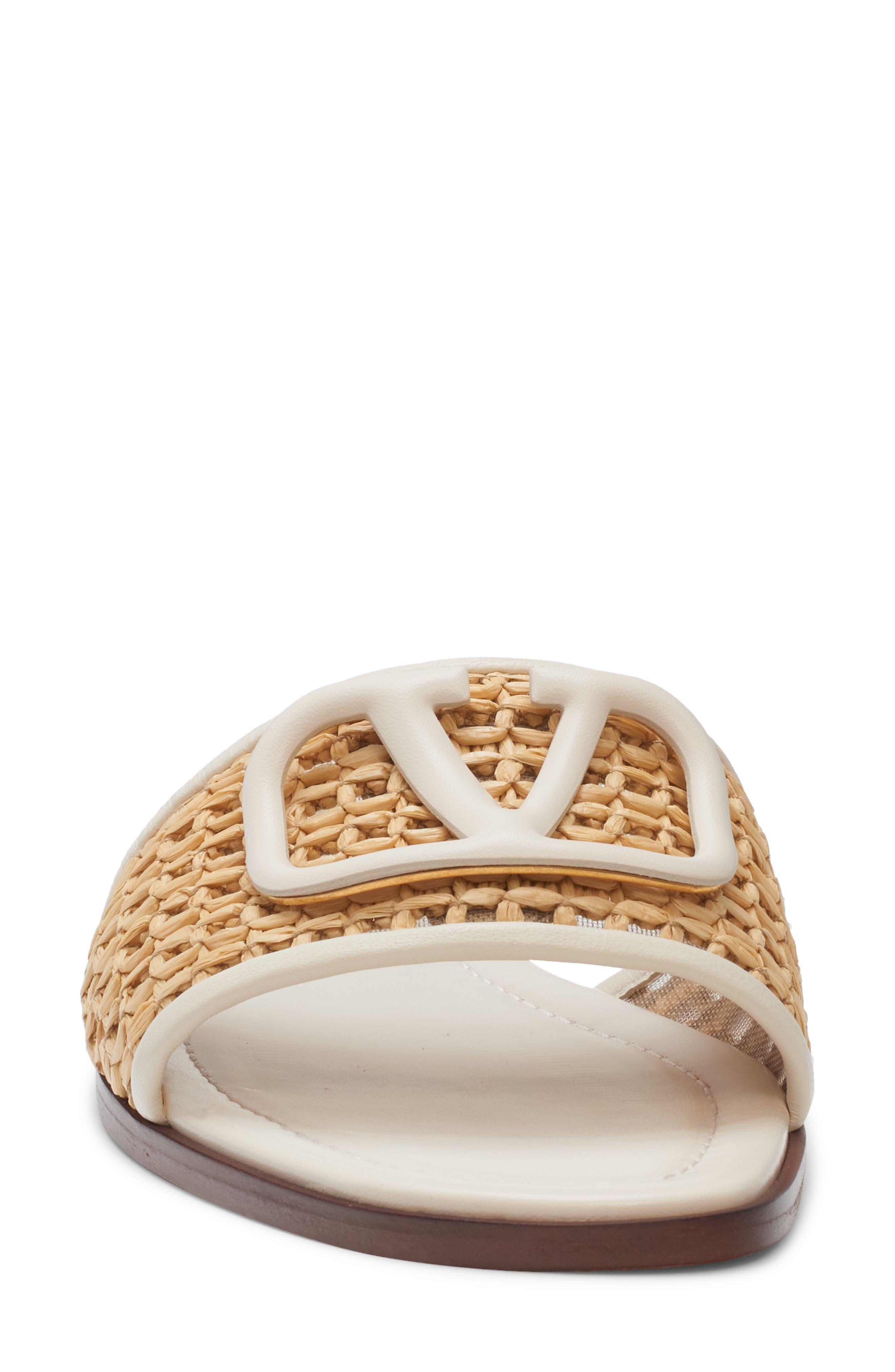 Valentino Garavani VLOGO Raffia Slide Sandal in Naturale/Light Ivory at Nordstrom - 4