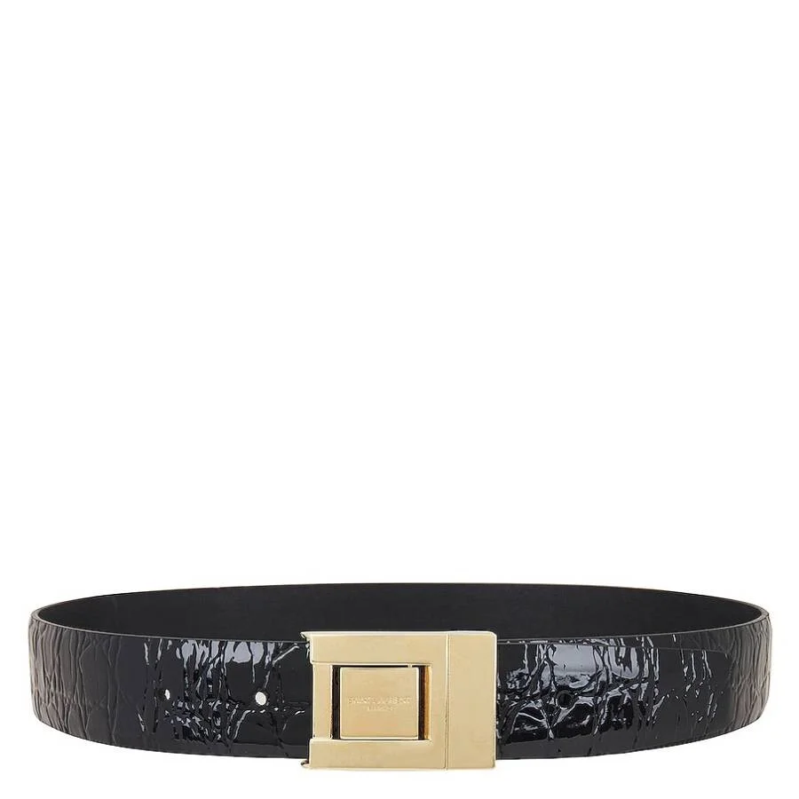 Saint Laurent Croc-Embossed Boucle La 76 Belt - 1