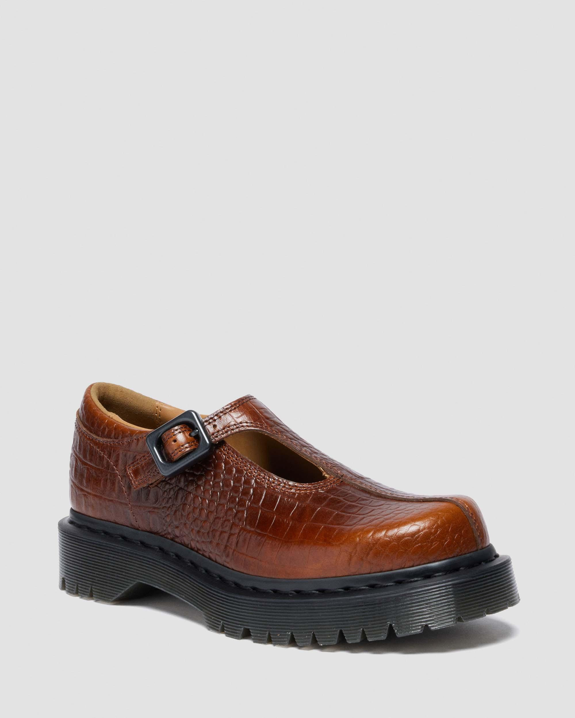 REJENA MARY JANE Croc Emboss Leather Shoes - 5