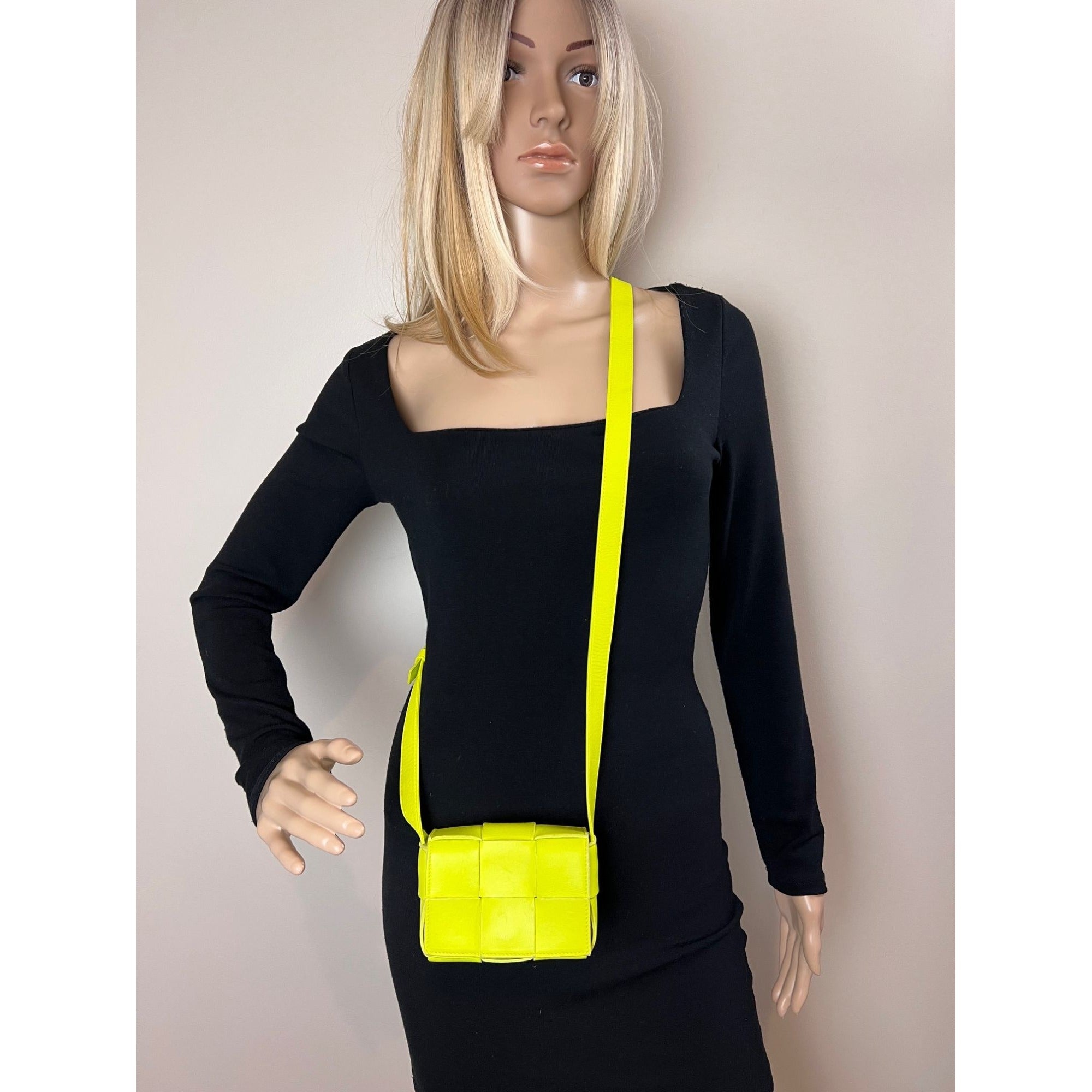BOTTEGA VENETA Intrecciato Mini Cassette Lime Green Lambskin Crossbody Bag - 7