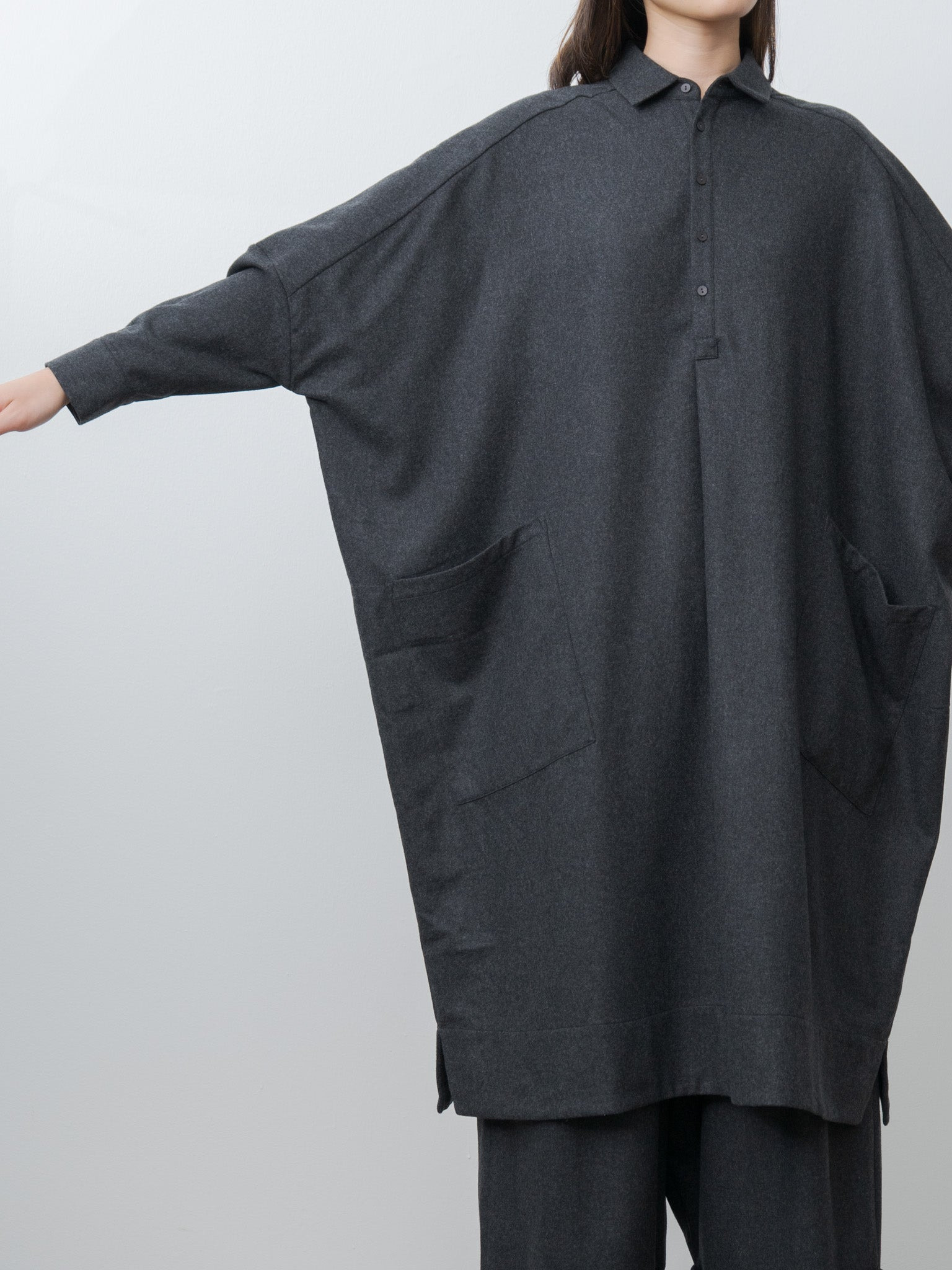 The Framer Dress - Wool Cash Flannel Charcoal - 2
