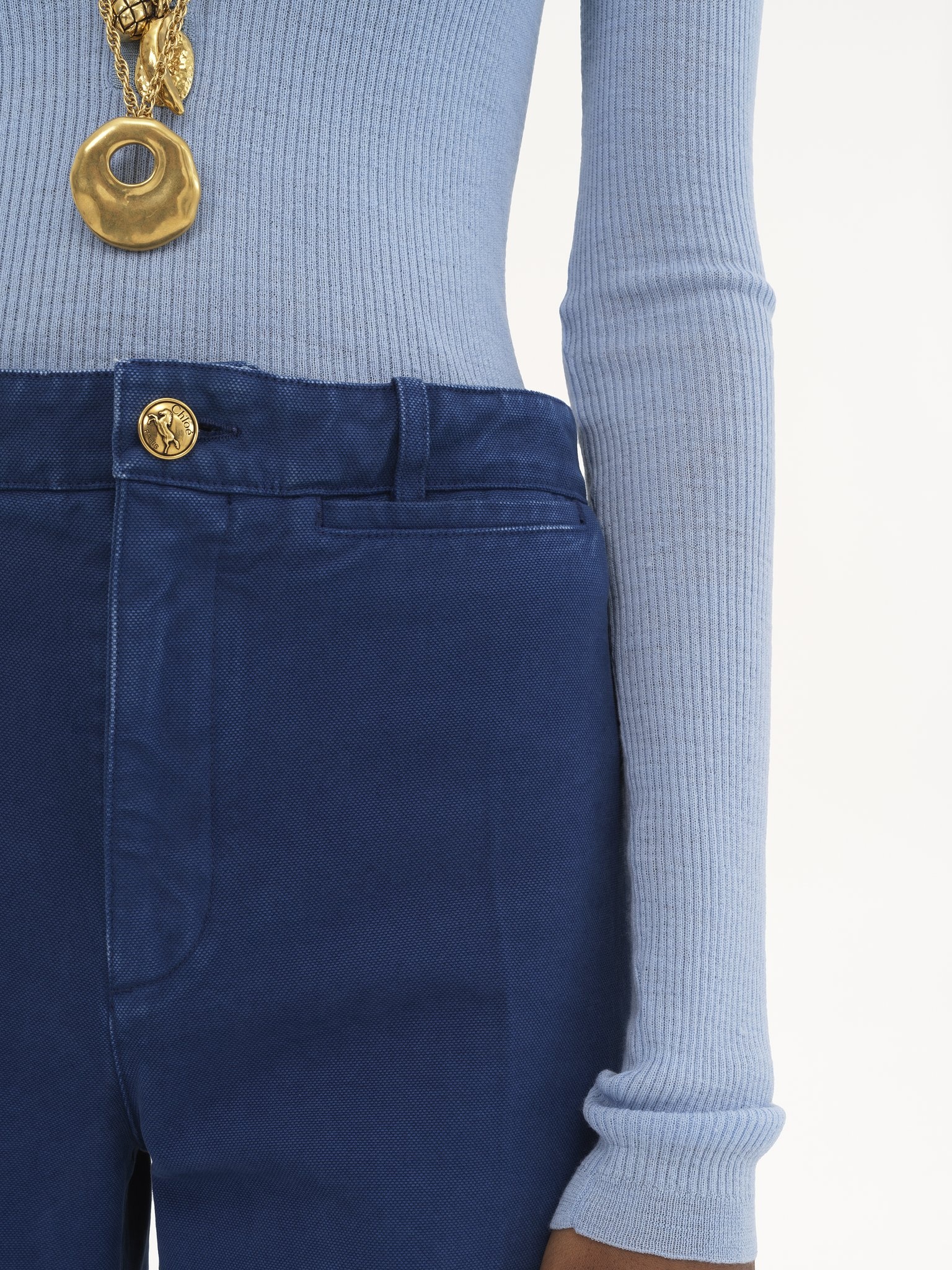FLARED TAILORED PANTS IN COTTON CANVAS - 6