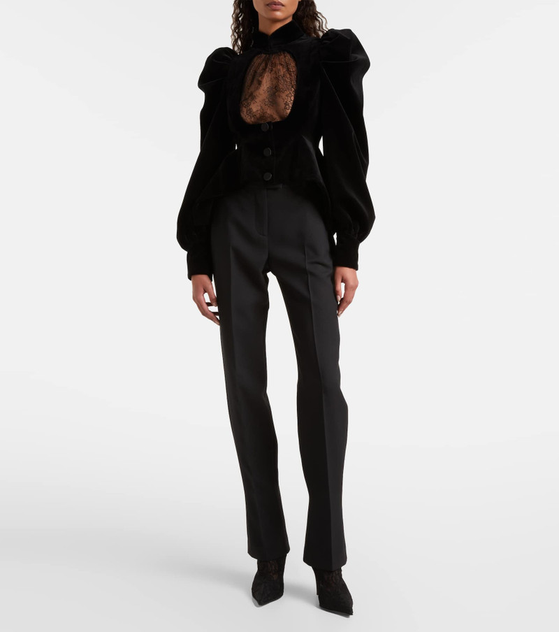 Alexander McQueen Cutout ruffled cotton velvet jacket outlook
