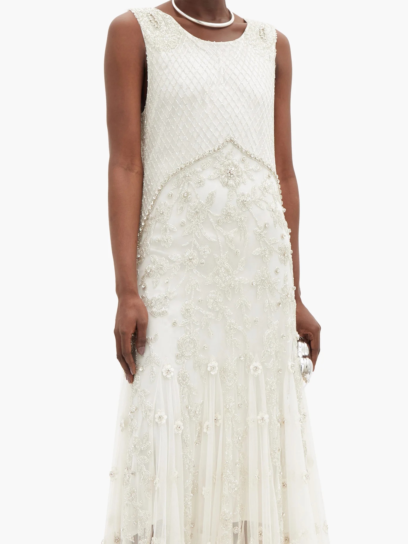 Crystal and bead-embellished silk-tulle midi dress - 5