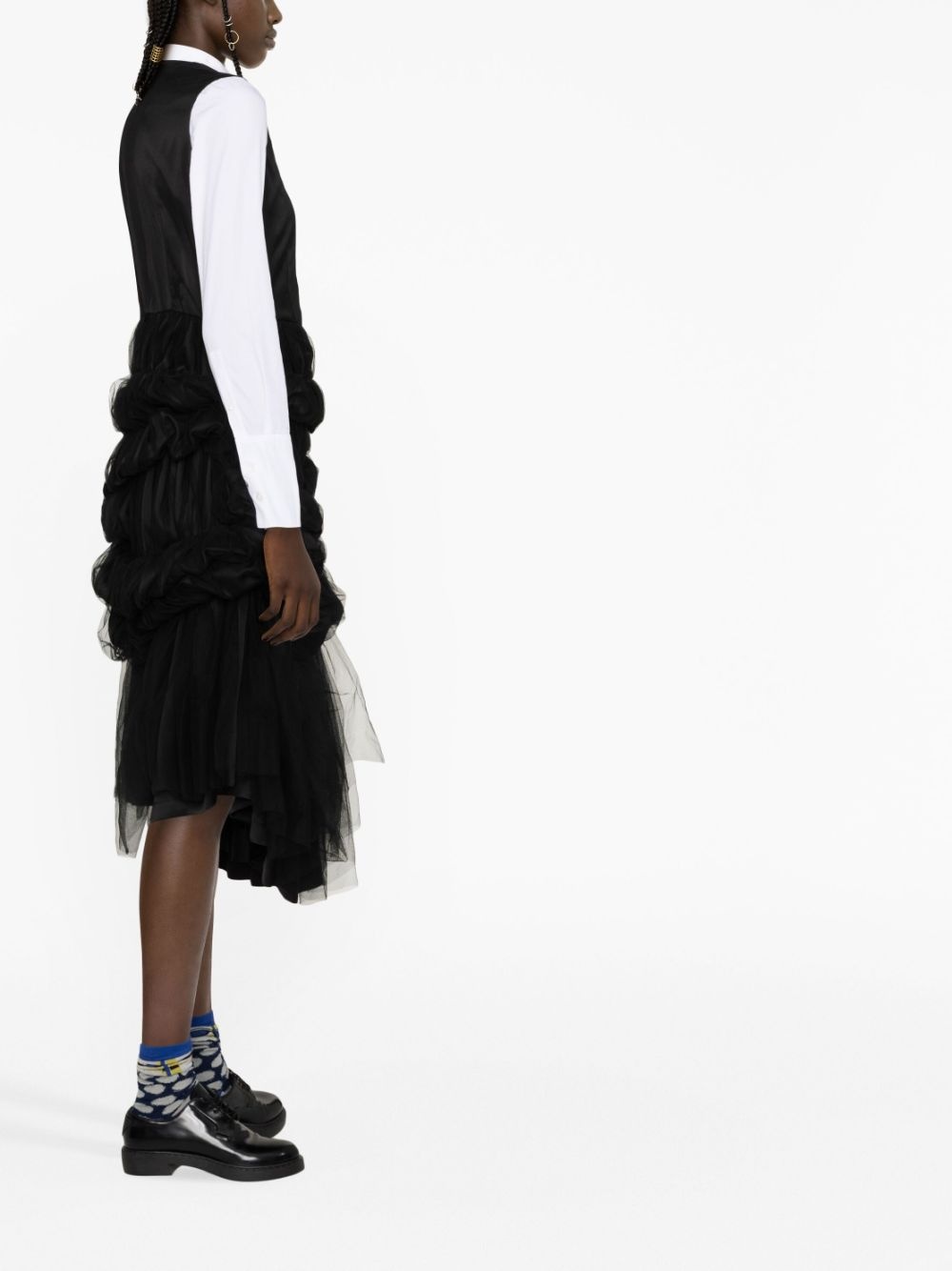 gathered-tulle and satin midi dress - 4
