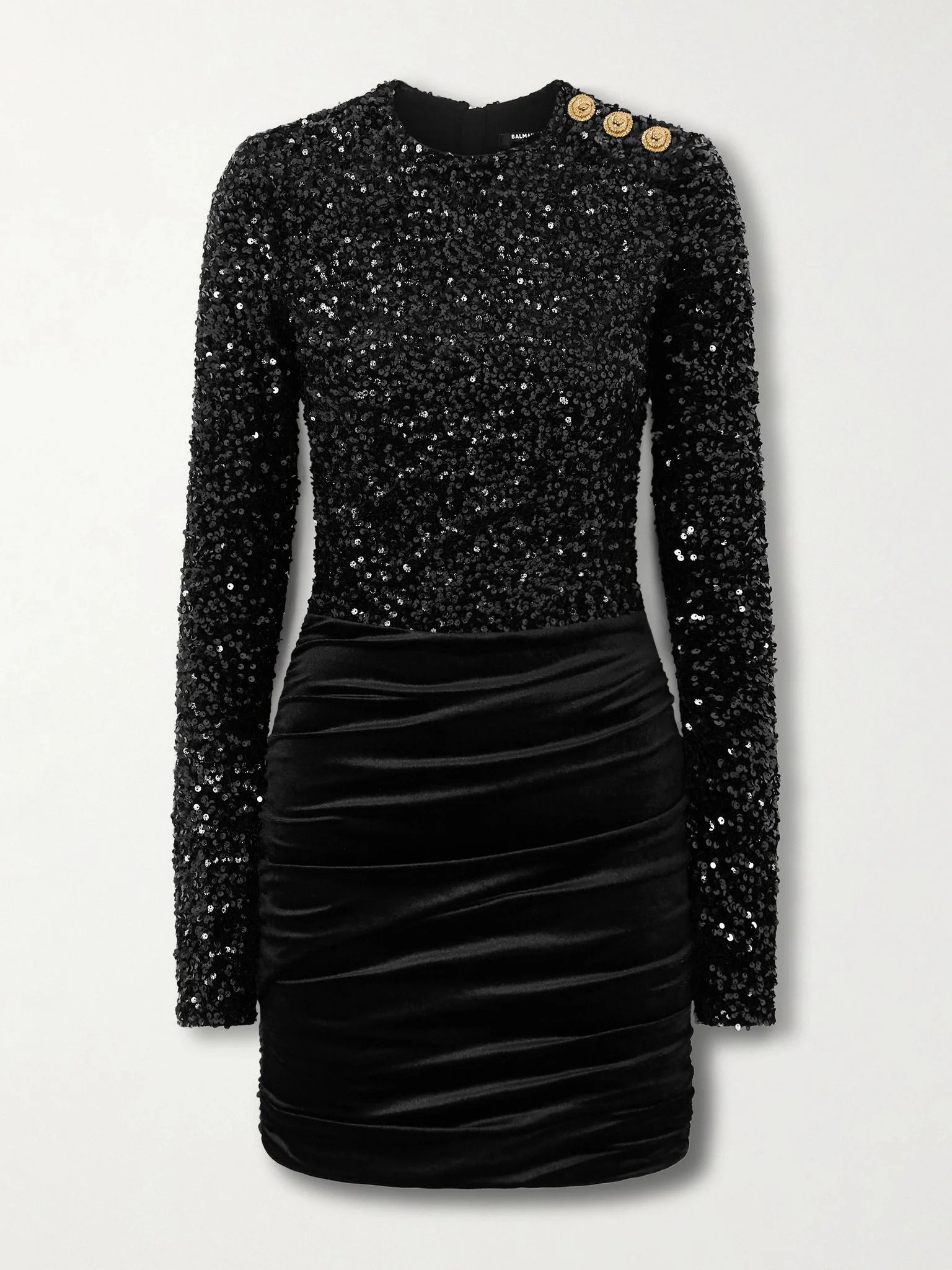 Sequined velvet mini dress Black - 1