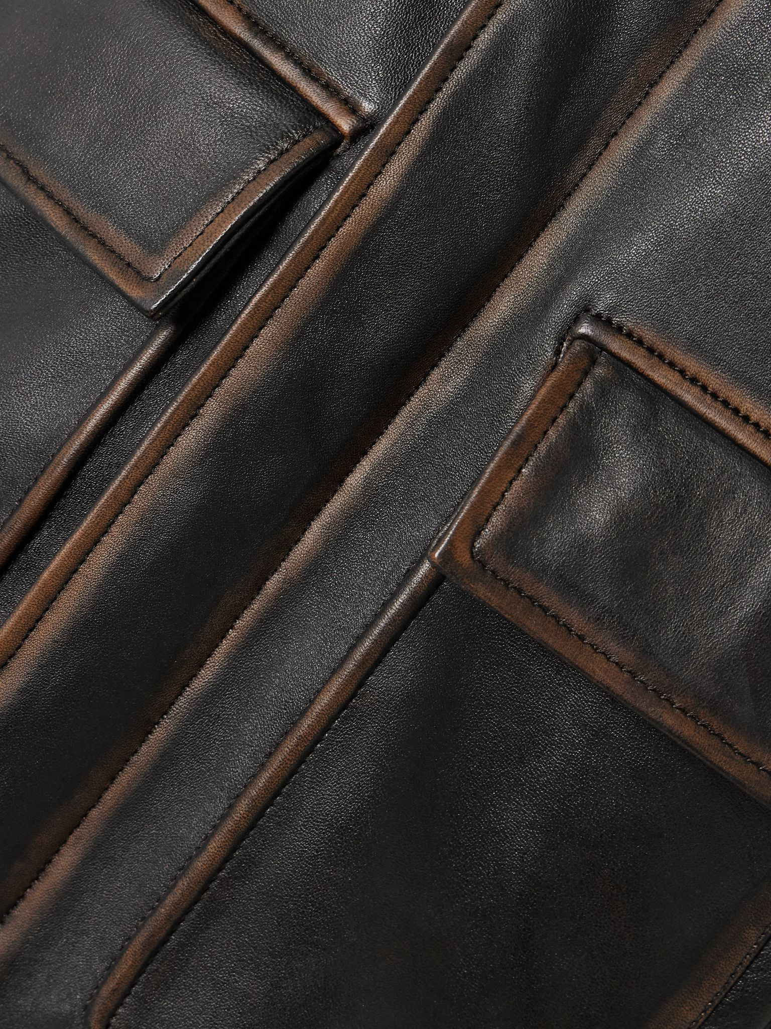 Drey distressed shearling-trimmed leather jacket Black - 6