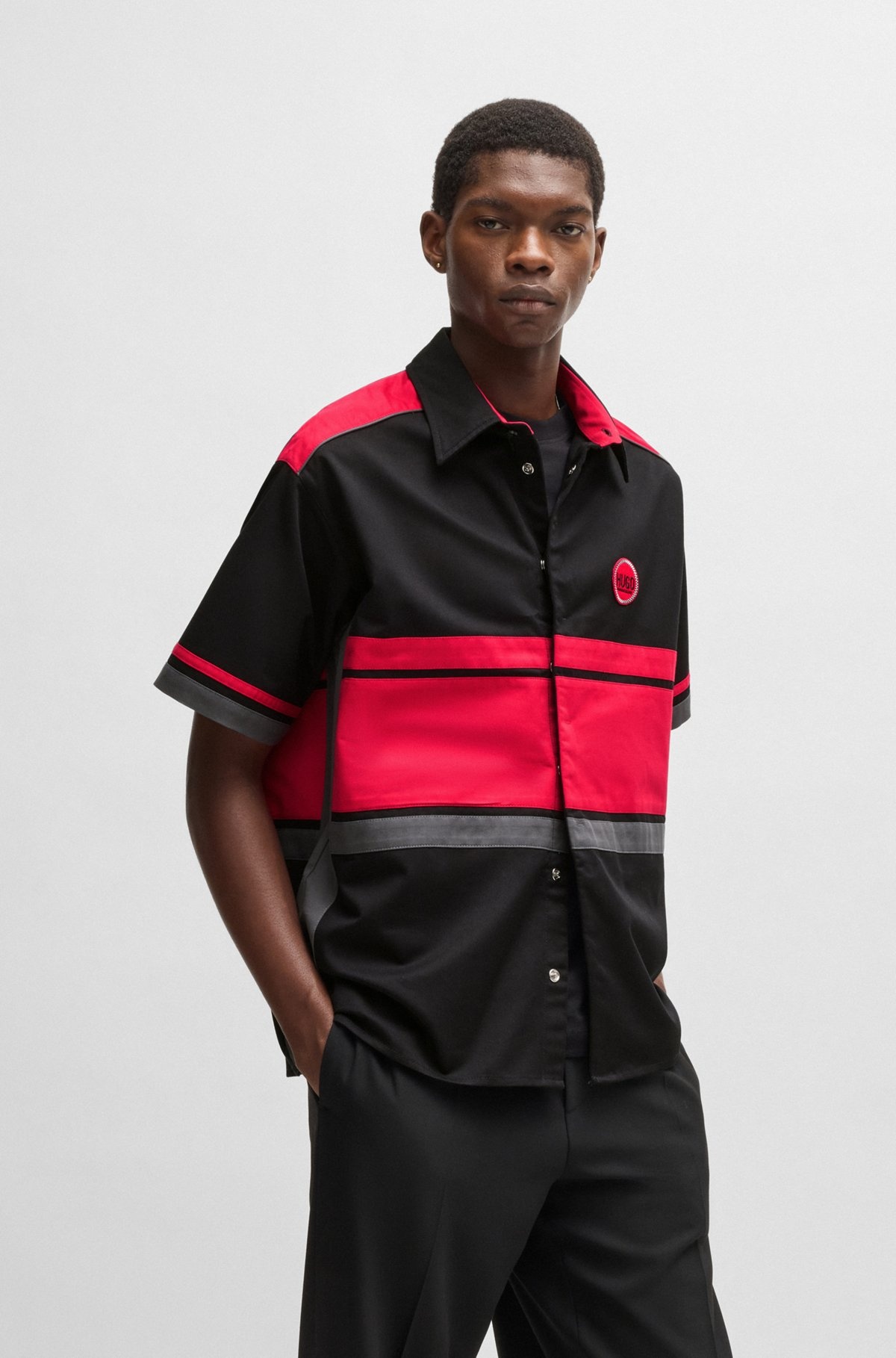 COTTON-TWILL SHIRT WITH RACING-INSPIRED BLOCK STRIPES - 2