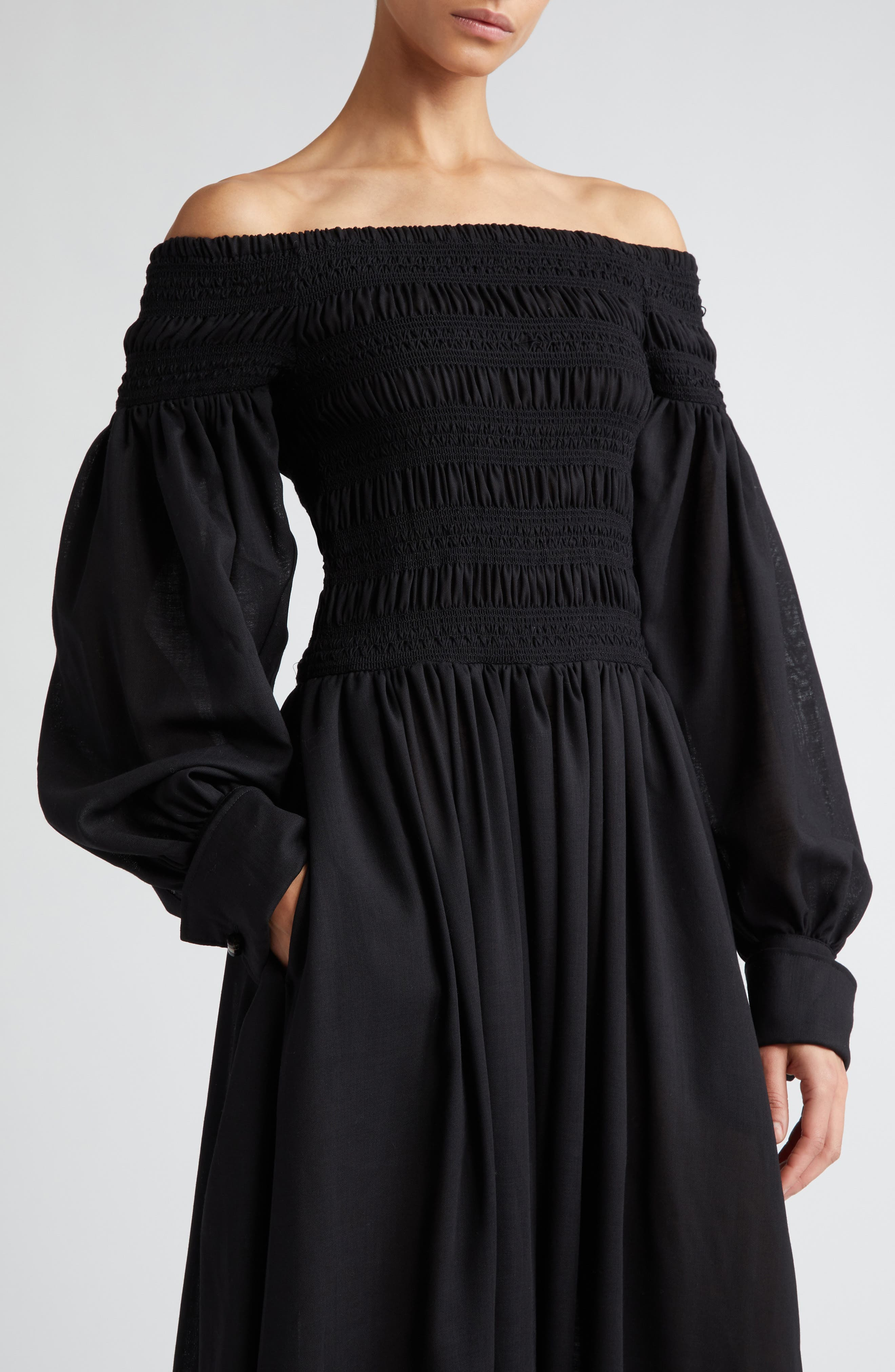 Manu Off the Shoulder Long Sleeve Virgin Wool Maxi Dress - 4
