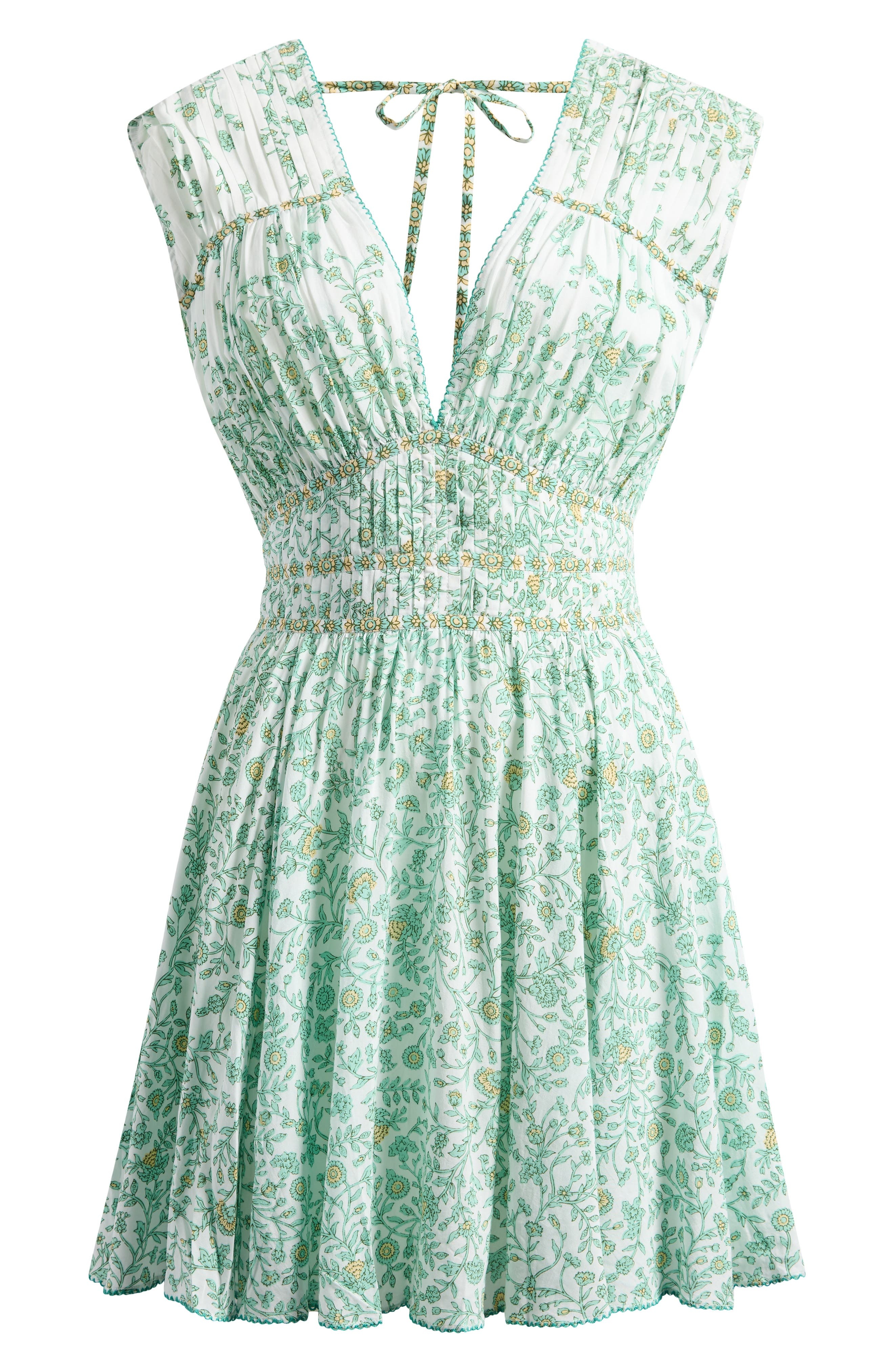 Poupette St Barth Ciao Print Pleated Cover-Up Minidress in Green Lazuli at Nordstrom - 6