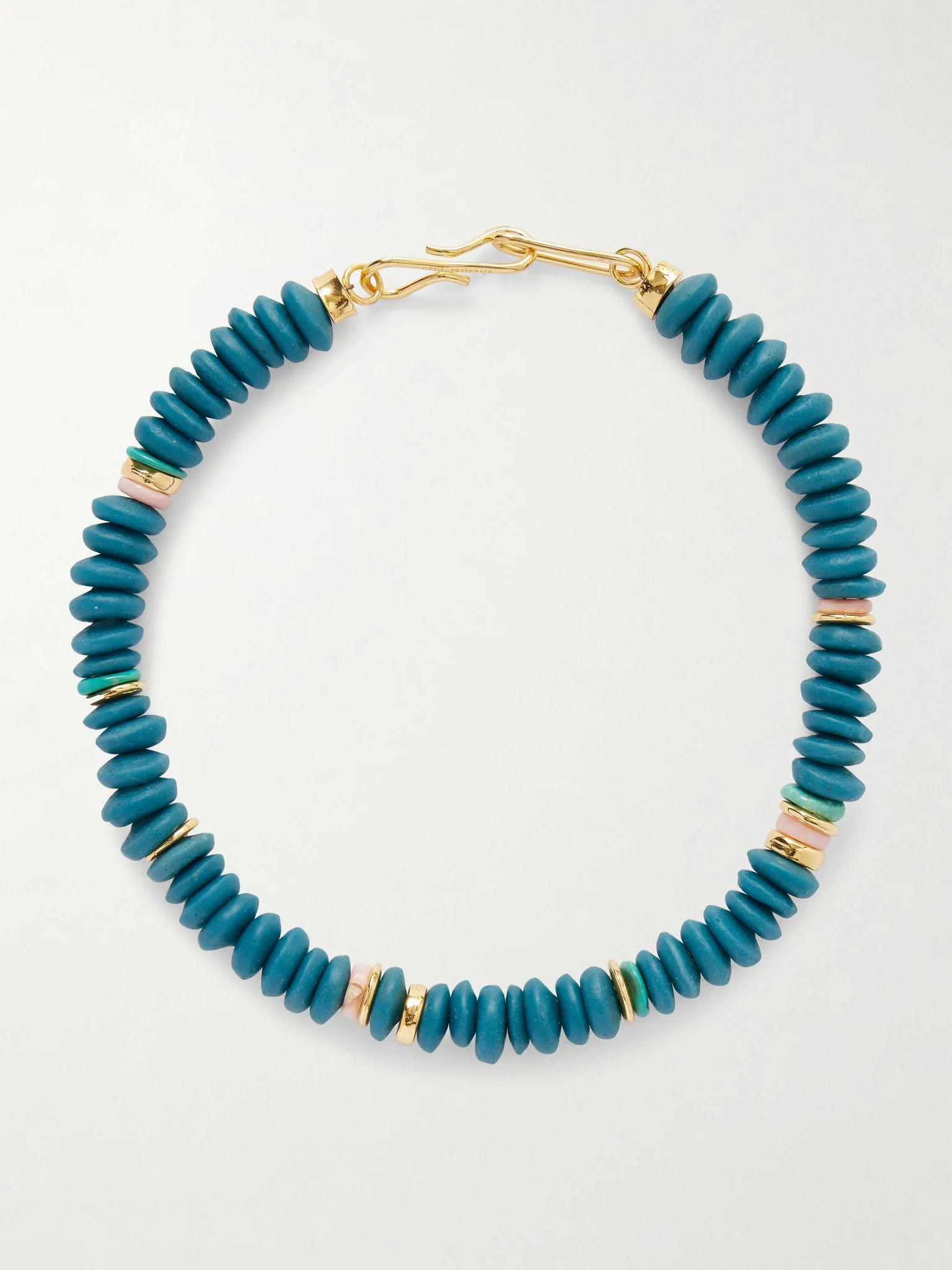 Gold-tone glass beaded necklace Blue - 1
