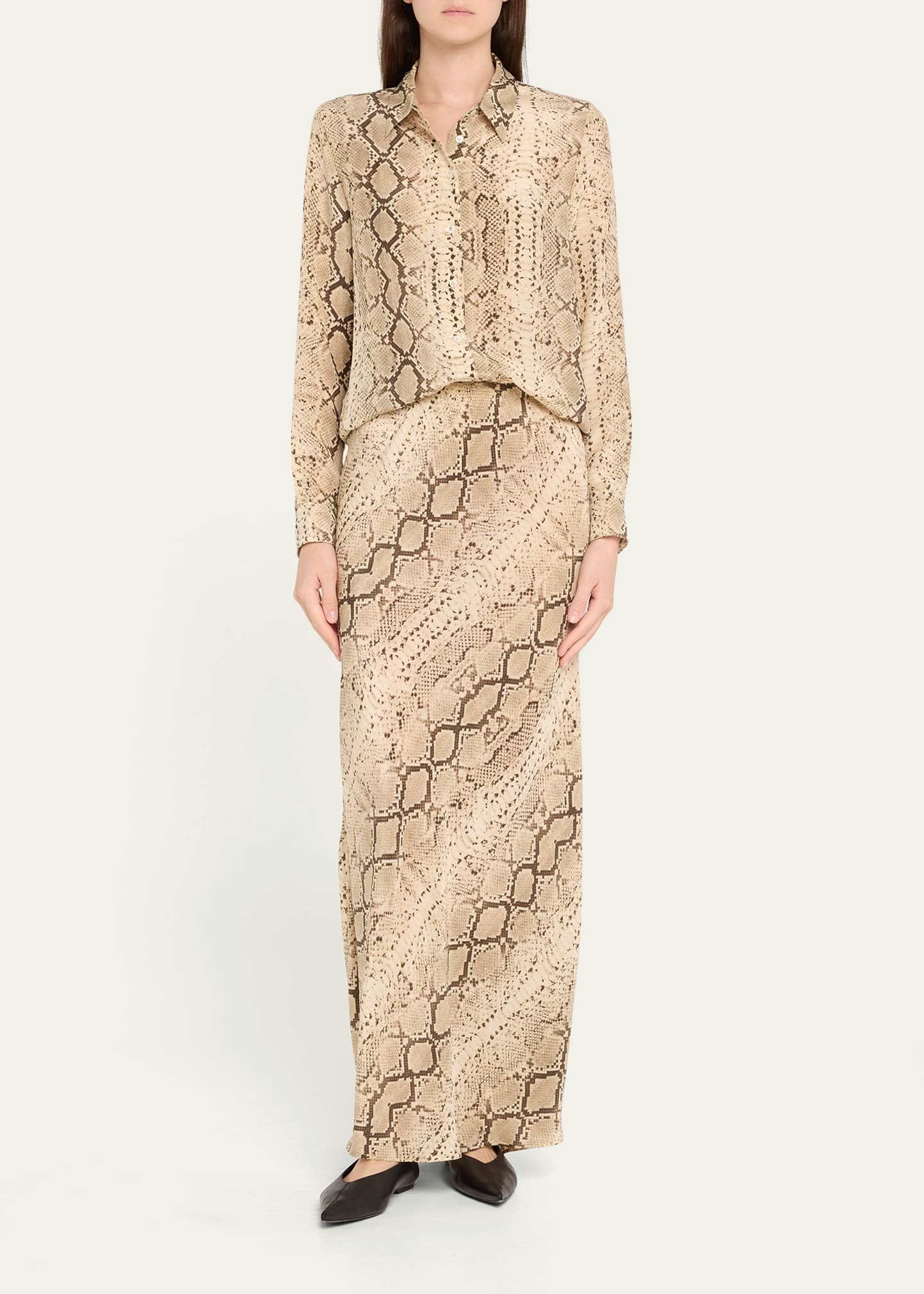 Snake Fitted Button-Front Silk Shirt - 2