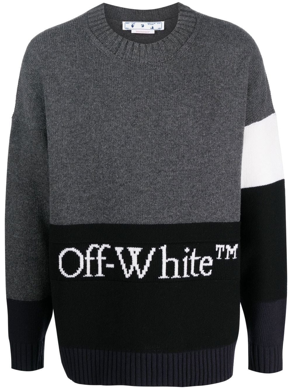 logo-jacquard colour-block jumper - 2