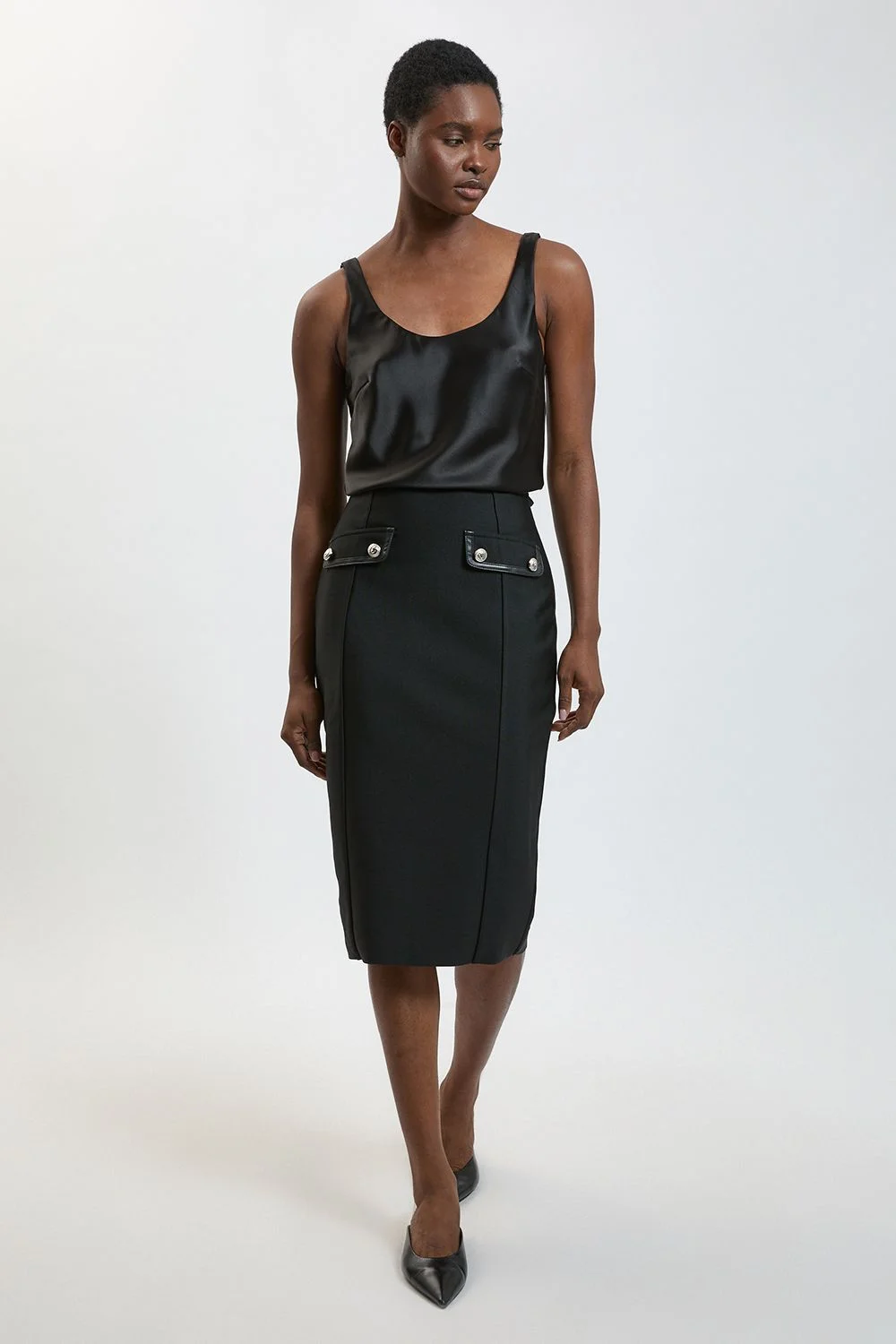 Pu Tipped Military Bandage Midi Skirt - 1