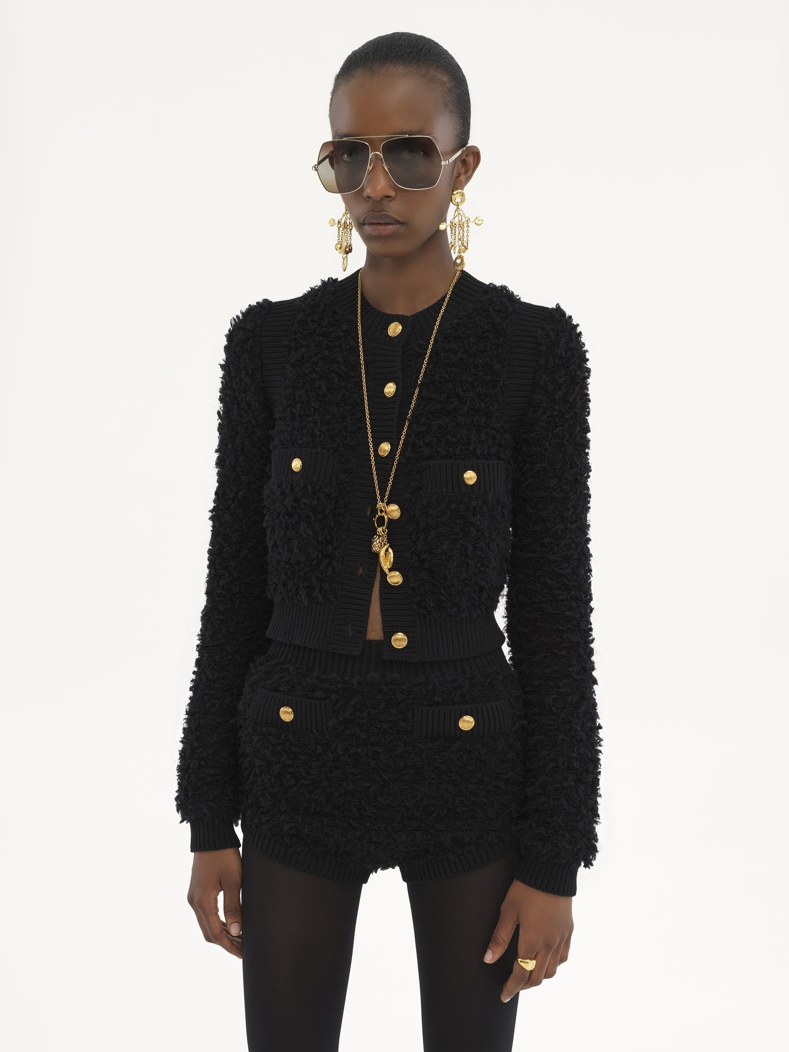 SHORT FITTED CARDIGAN IN TWEED KNIT - 4