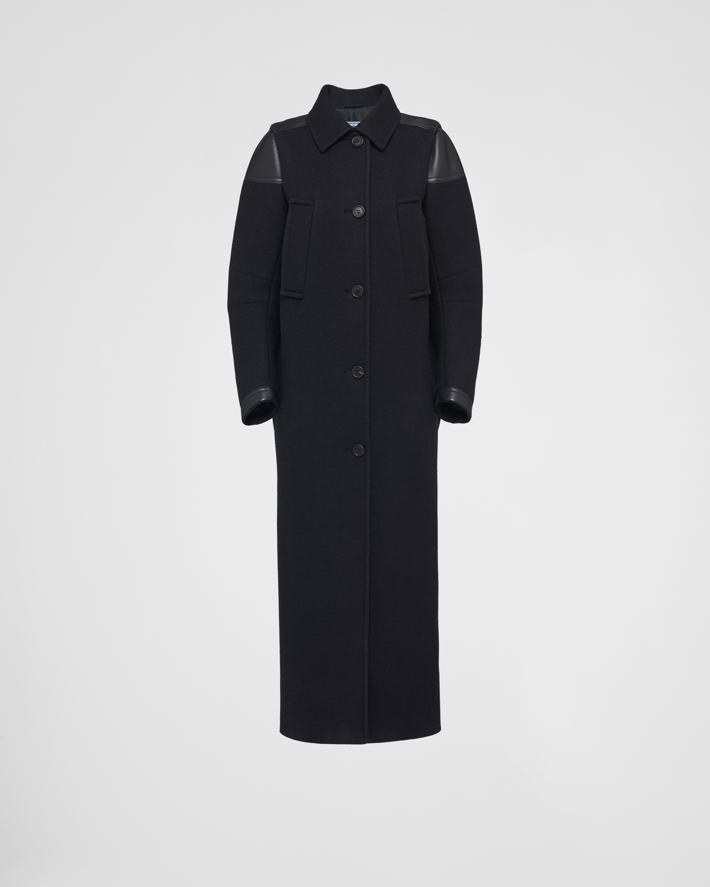 Single-breasted cloth and leather coat - 1