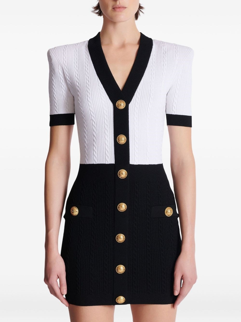 V-necked knitted mini dress - 4