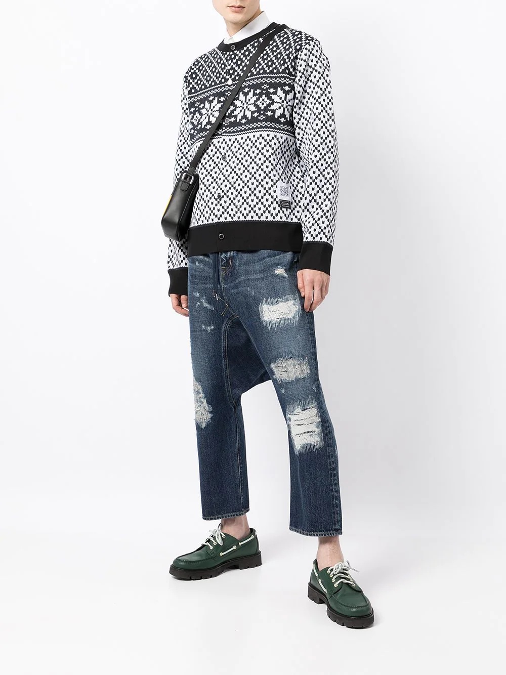 checked crew-neck cardigan - 2