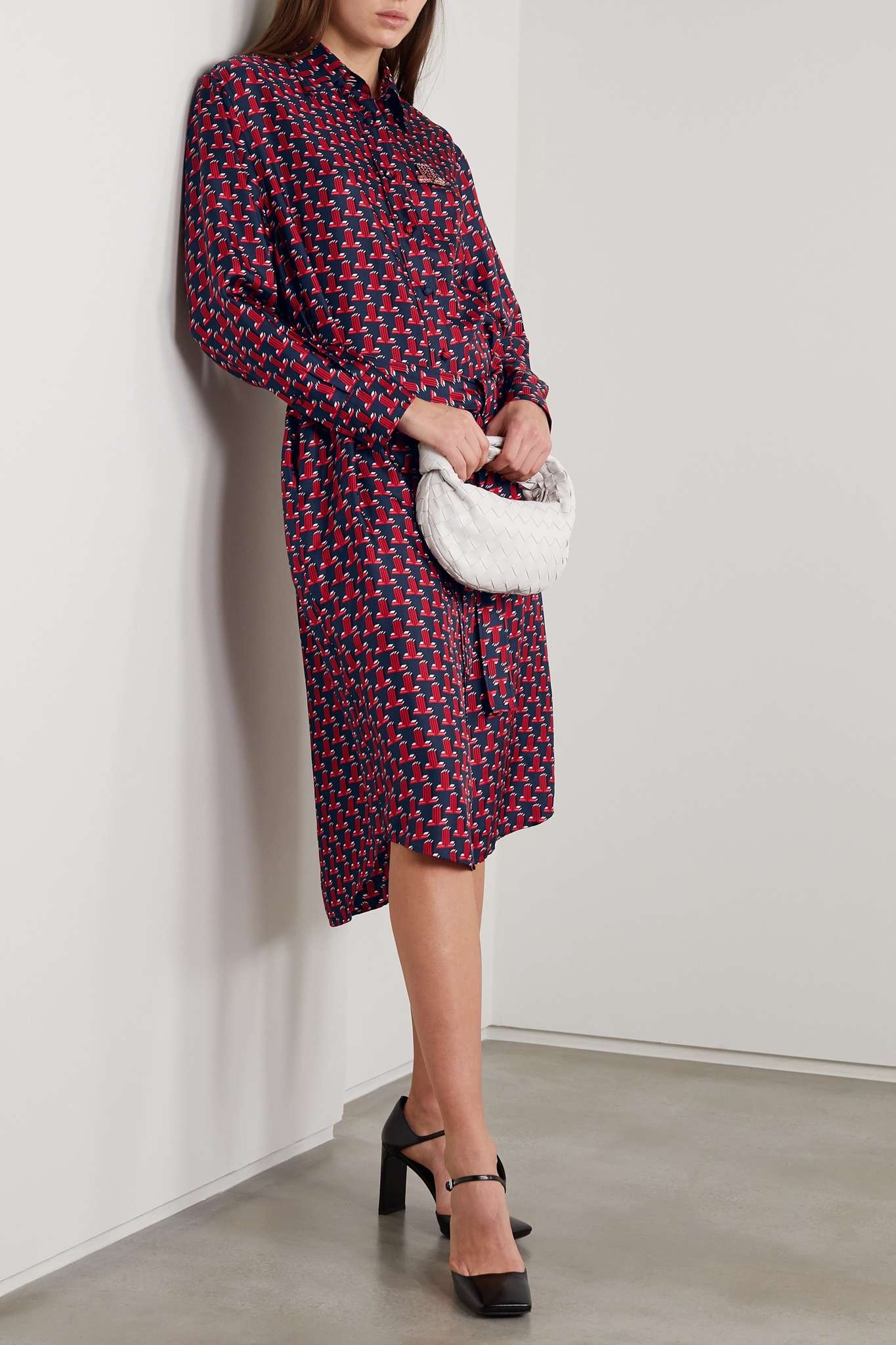 Embellished printed silk-twill midi shirt dress - 2