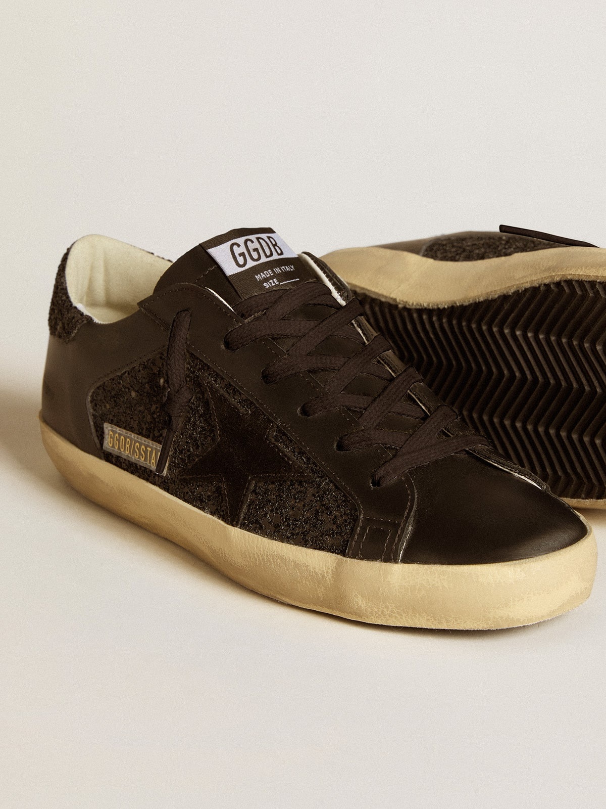 Women's Super-Star in black glitter with black suede star and leather inserts - 4