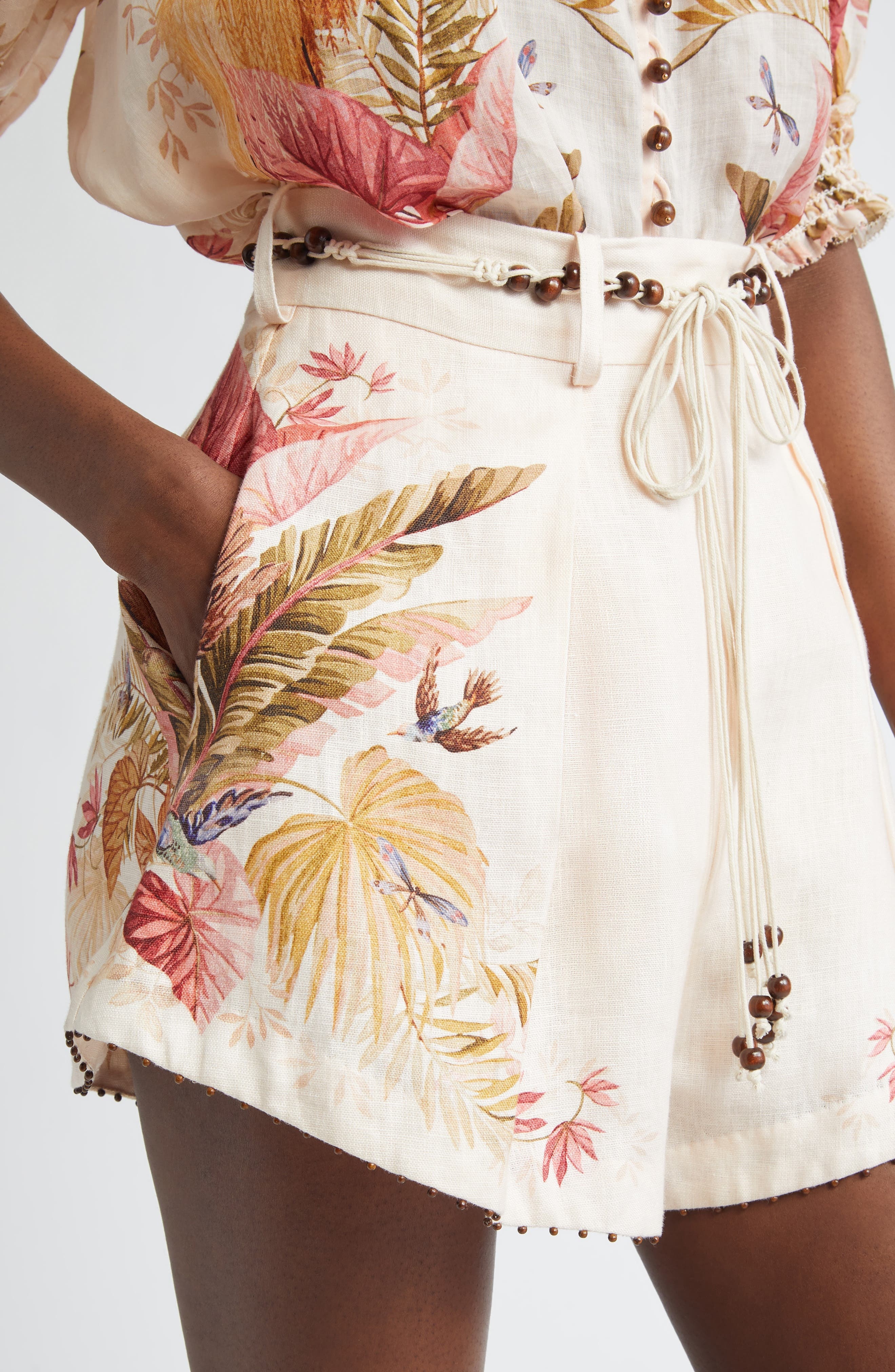 Zimmermann Ascension Print Linen Shorts in Cream Palm Floral at Nordstrom - 5