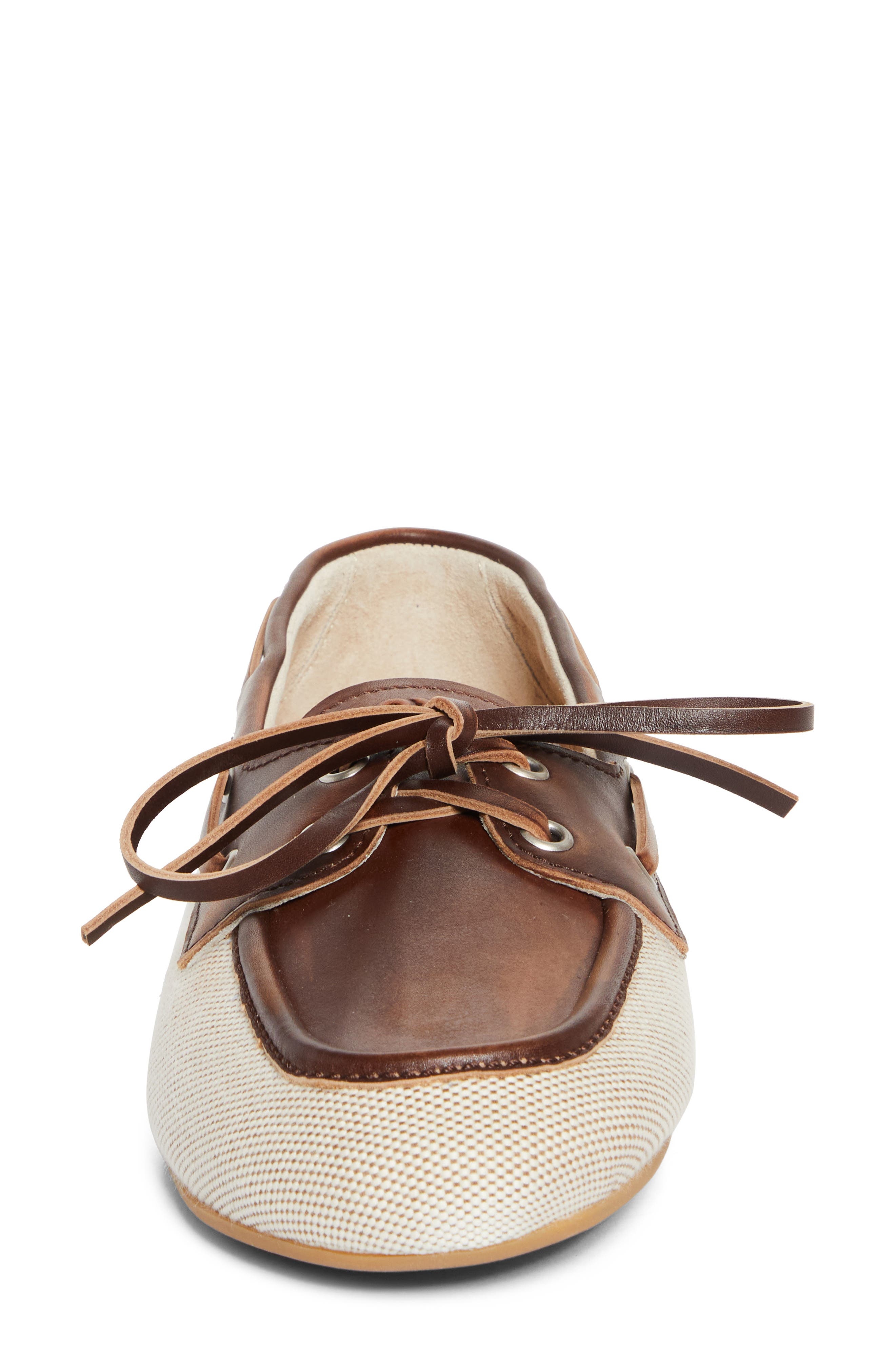 Miu Miu Canvas & Leather Boat Shoe in Naturale/Bruciato at Nordstrom - 4