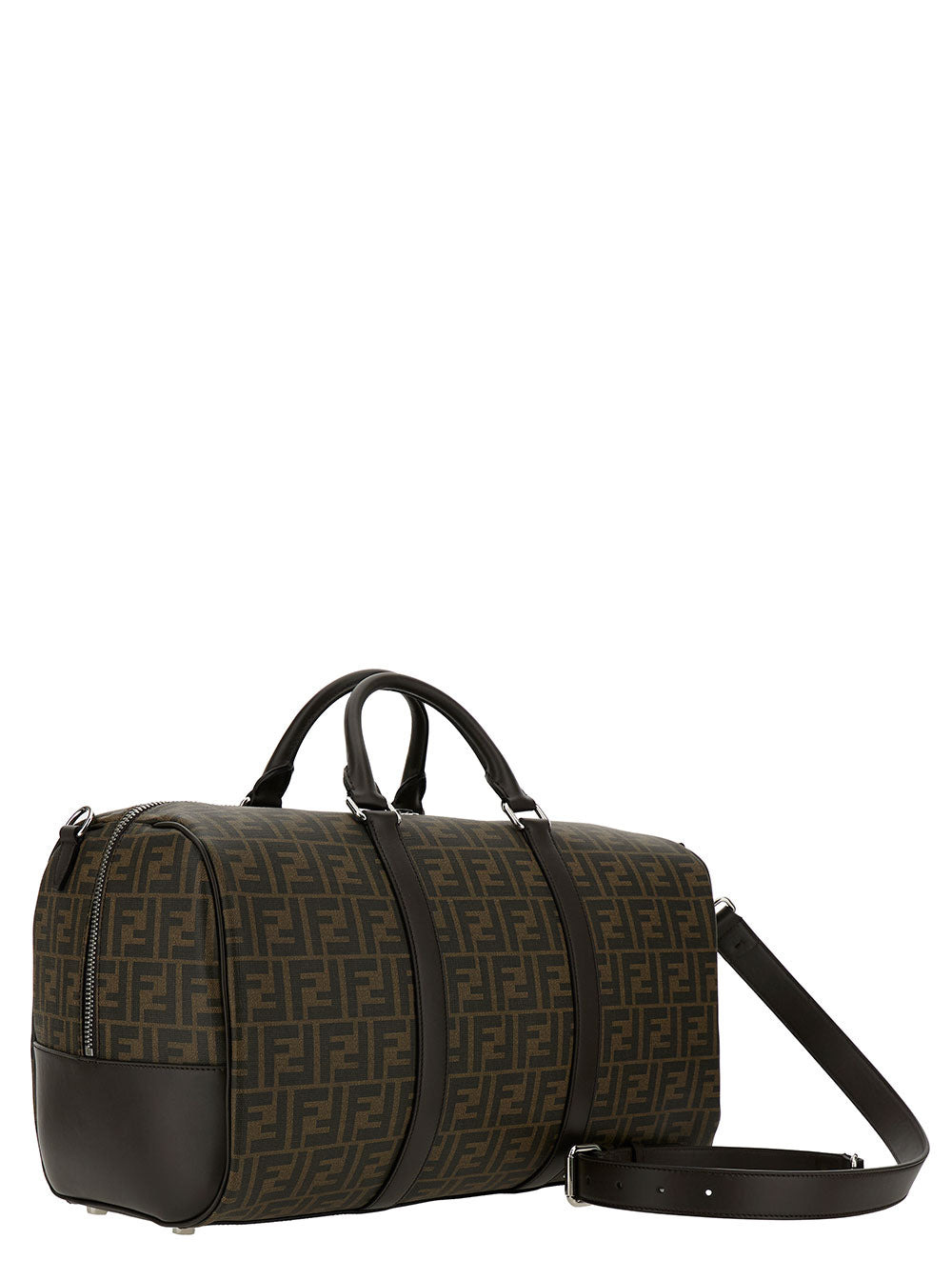 Fendi Men 'Large Duffle' Brown Travel Bag With Ff Motif In Fabric Man - 3