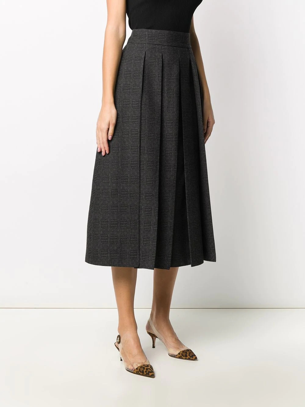 check-pattern pleated full skirt - 3