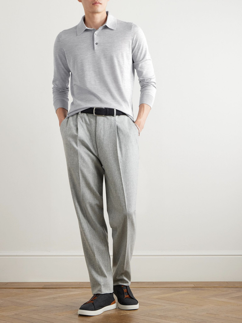 ZEGNA Cashmere and Silk-Blend Polo Shirt Gray outlook
