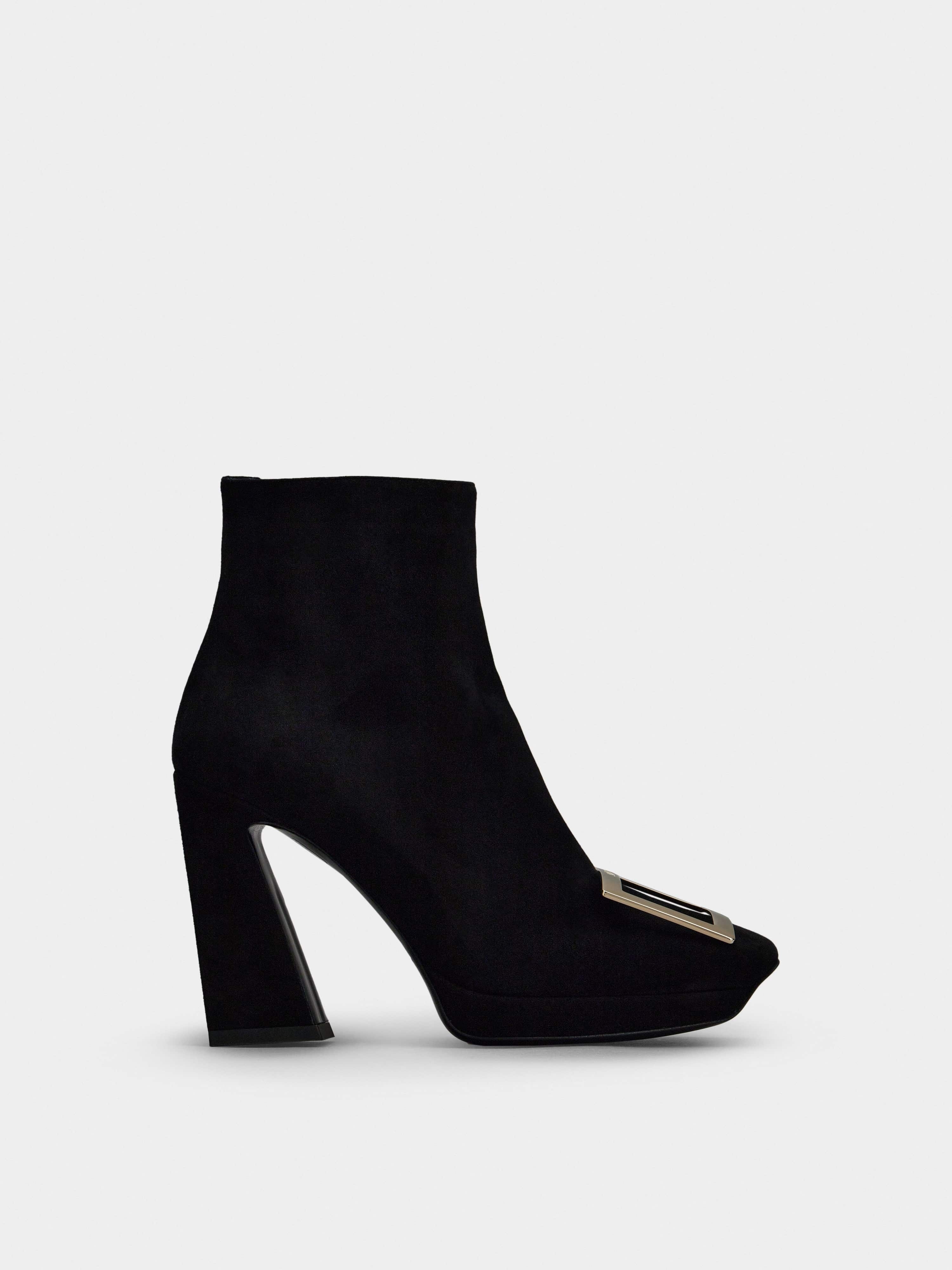 Viv' Square Metal Buckle Platform Ankle Boots in Suede - 1