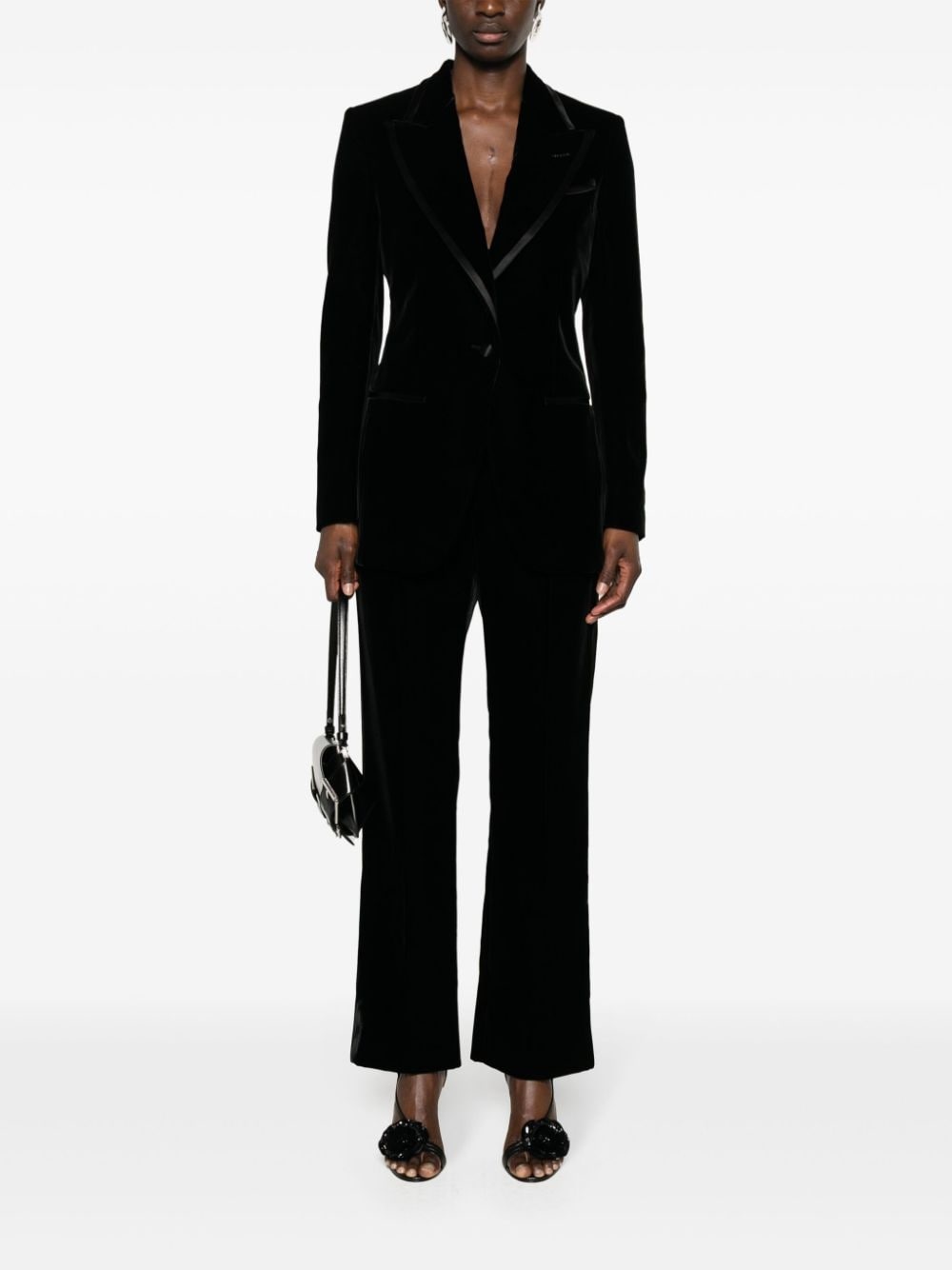 single-breasted velvet blazer - 2