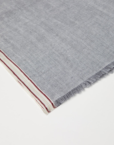 Brunello Cucinelli Linen, cashmere and silk denim-effect twill scarf with selvedge outlook