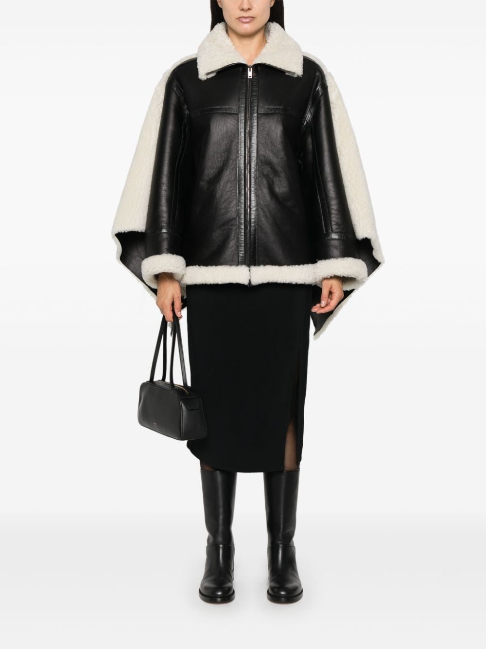 shearling-cape jacket - 2