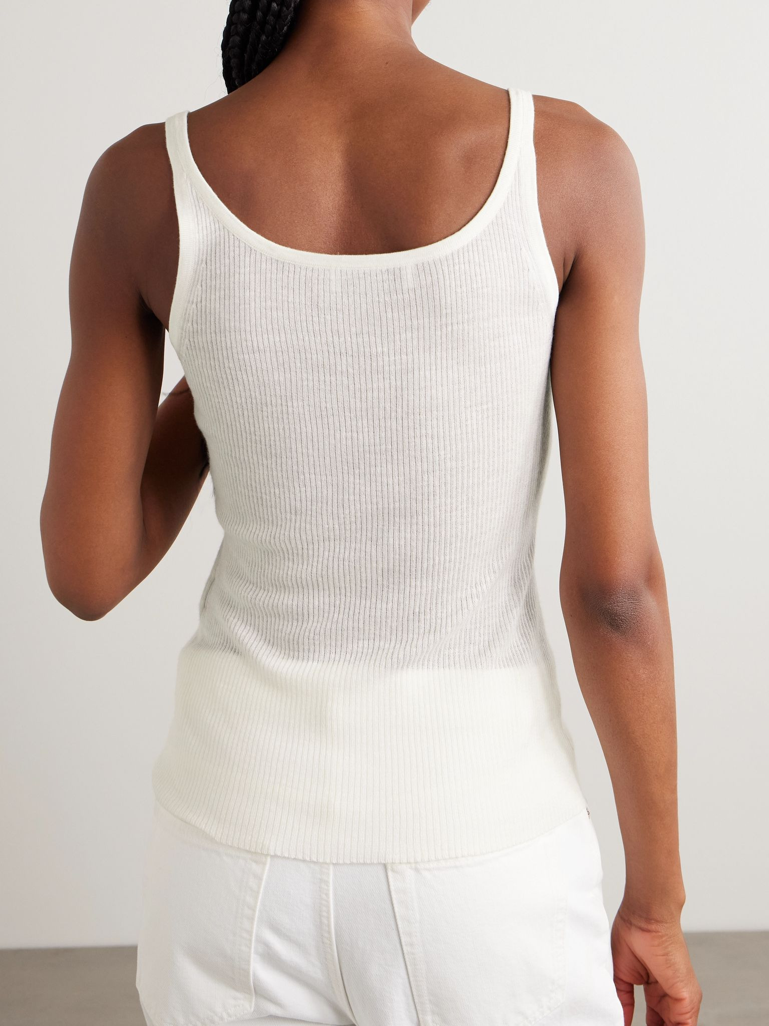 Cinxia ribbed cashmere, silk and hemp-blend tank Ivory - 4