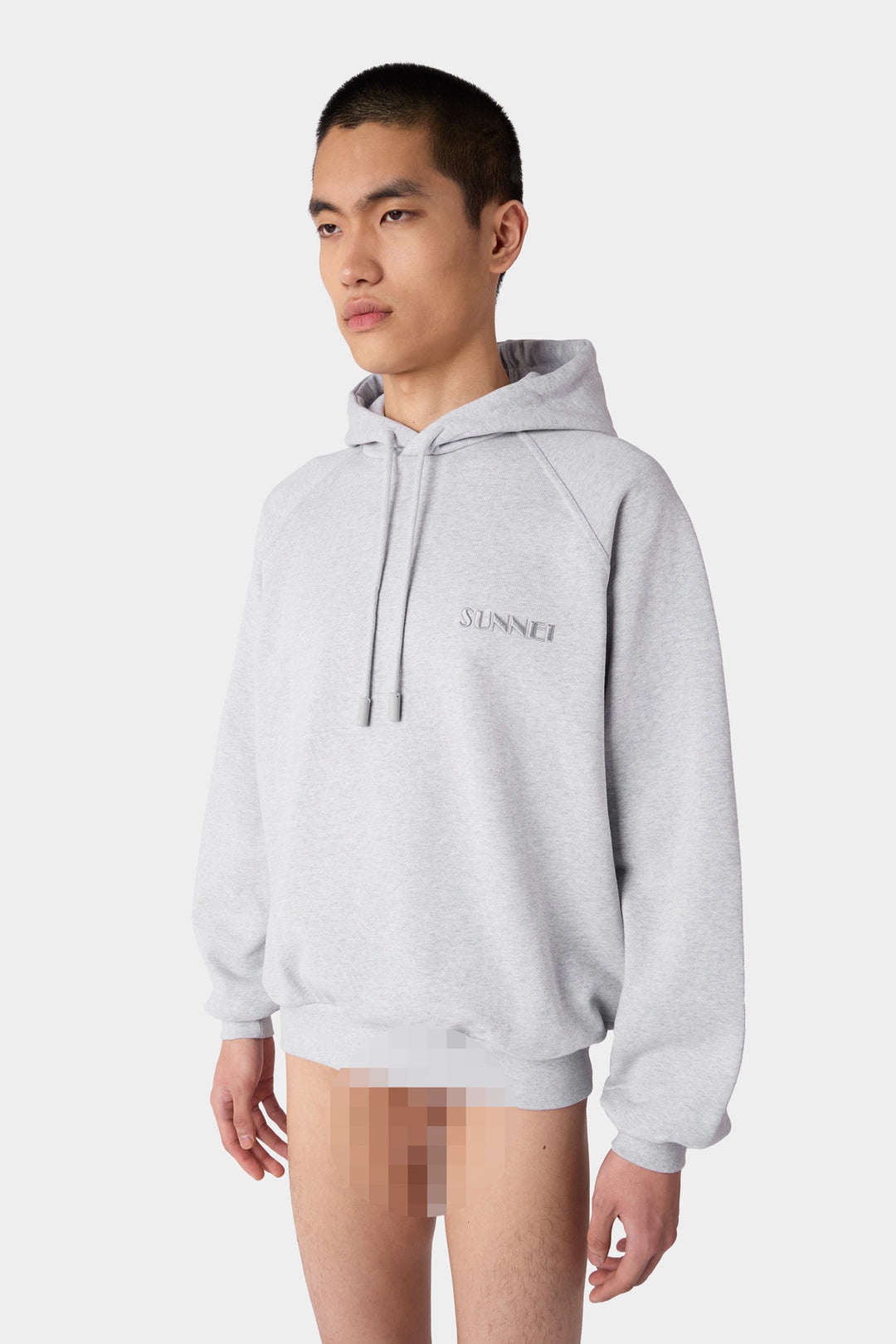 SMALL LOGO EMBROIDERED HOODIE / grey melange - 1