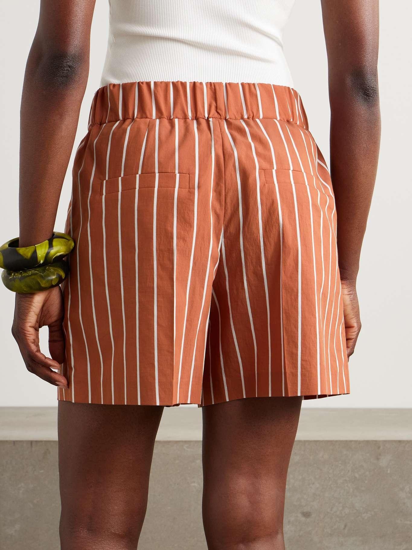 Striped cotton-blend poplin shorts Orange - 4