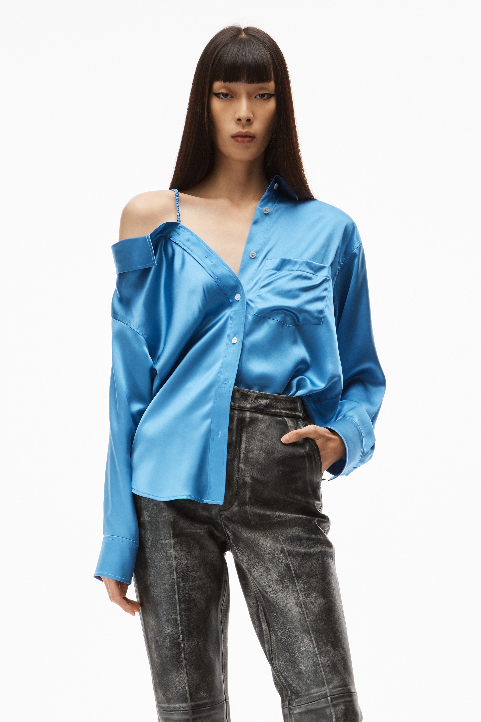 OFF-SHOULDER SHIRT IN SILK CHARMEUSE - 2