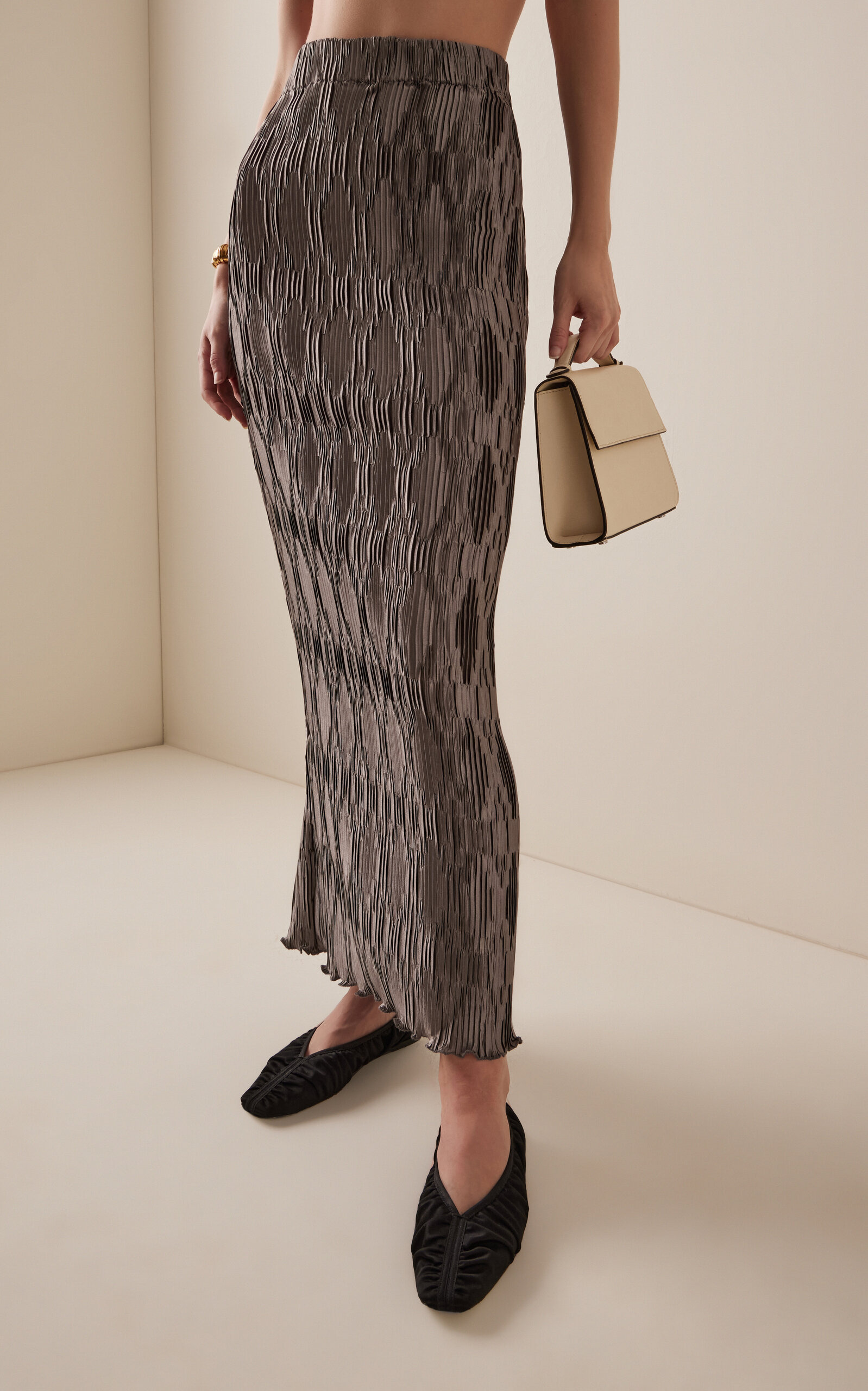 Exclusive Elias Crinkled Satin Maxi Skirt silver - 4
