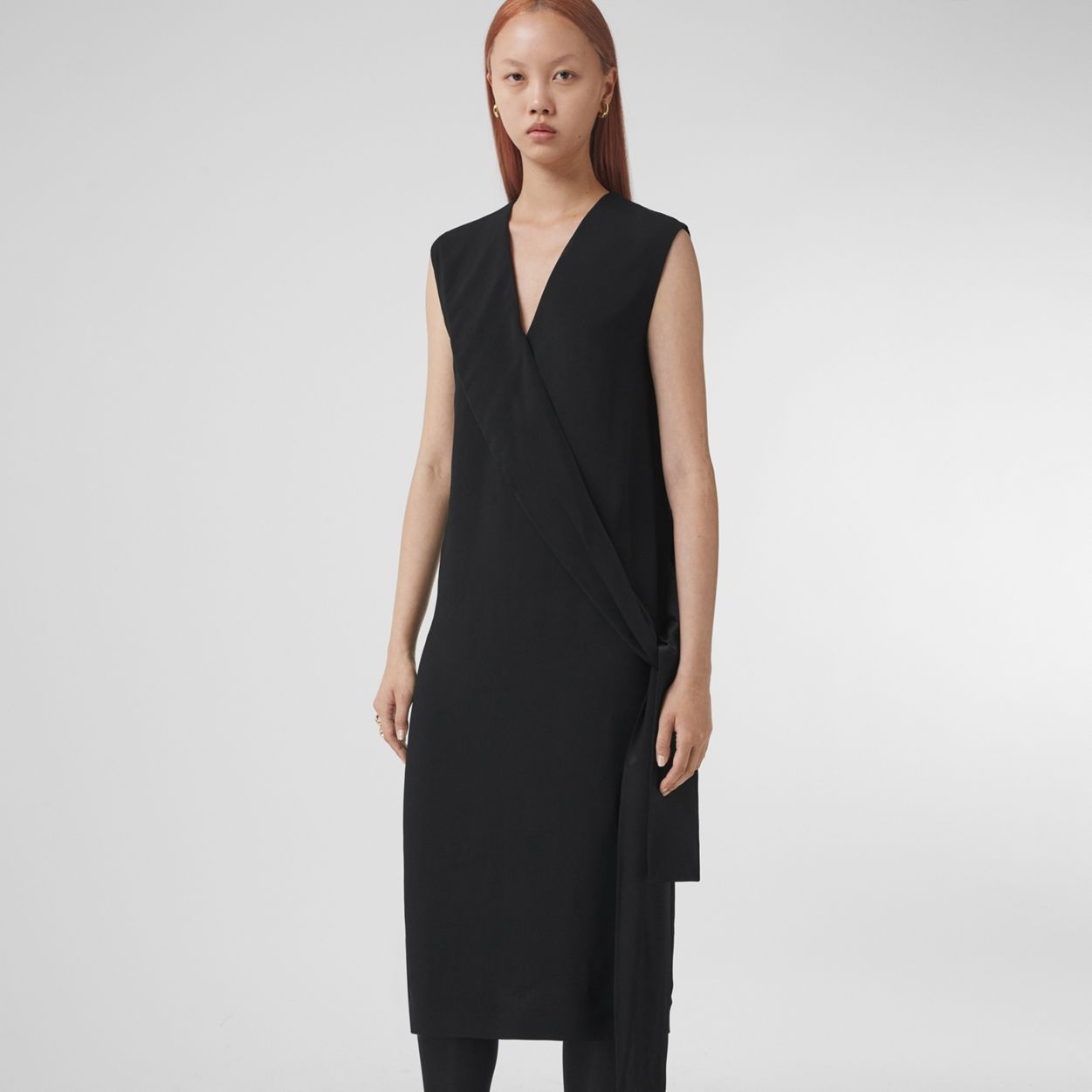 Burberry Silk Satin Sash Detail Sleeveless Dress | REVERSIBLE