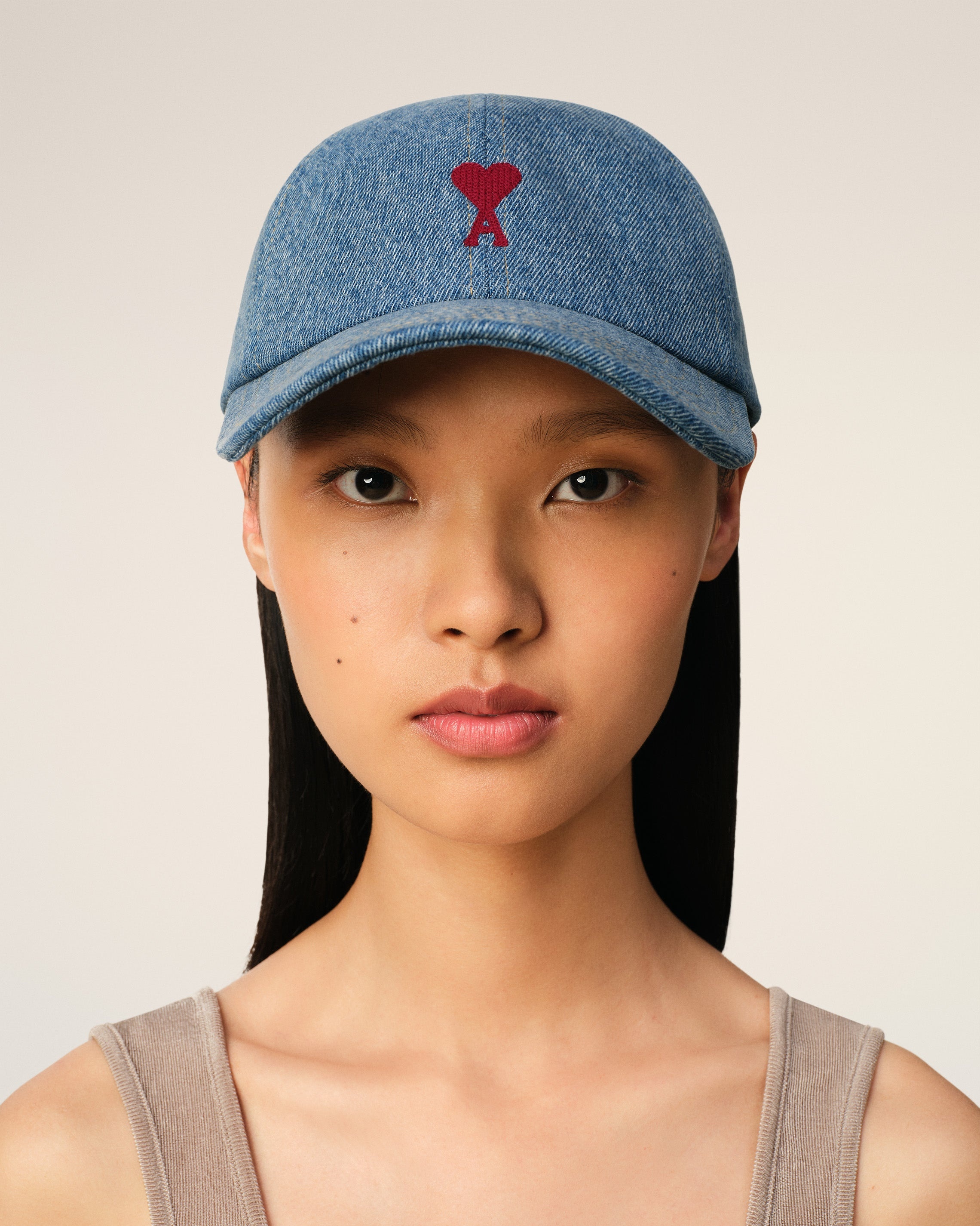 AMI Paris BLUE COTTON AMI DE COEUR EMBROIDERY CAP | REVERSIBLE