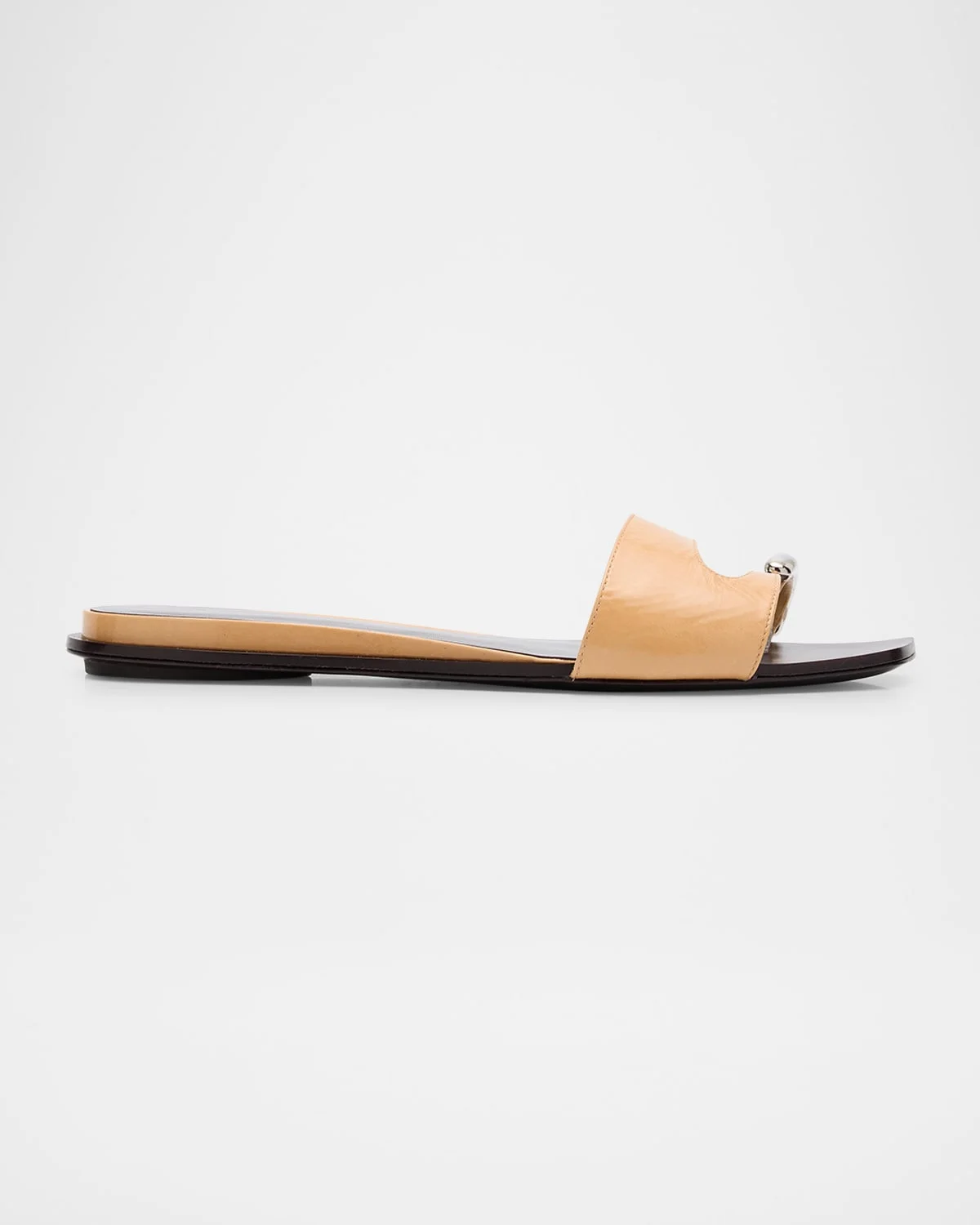 Pierced Leather Toe Ring Flat Sandals - 1
