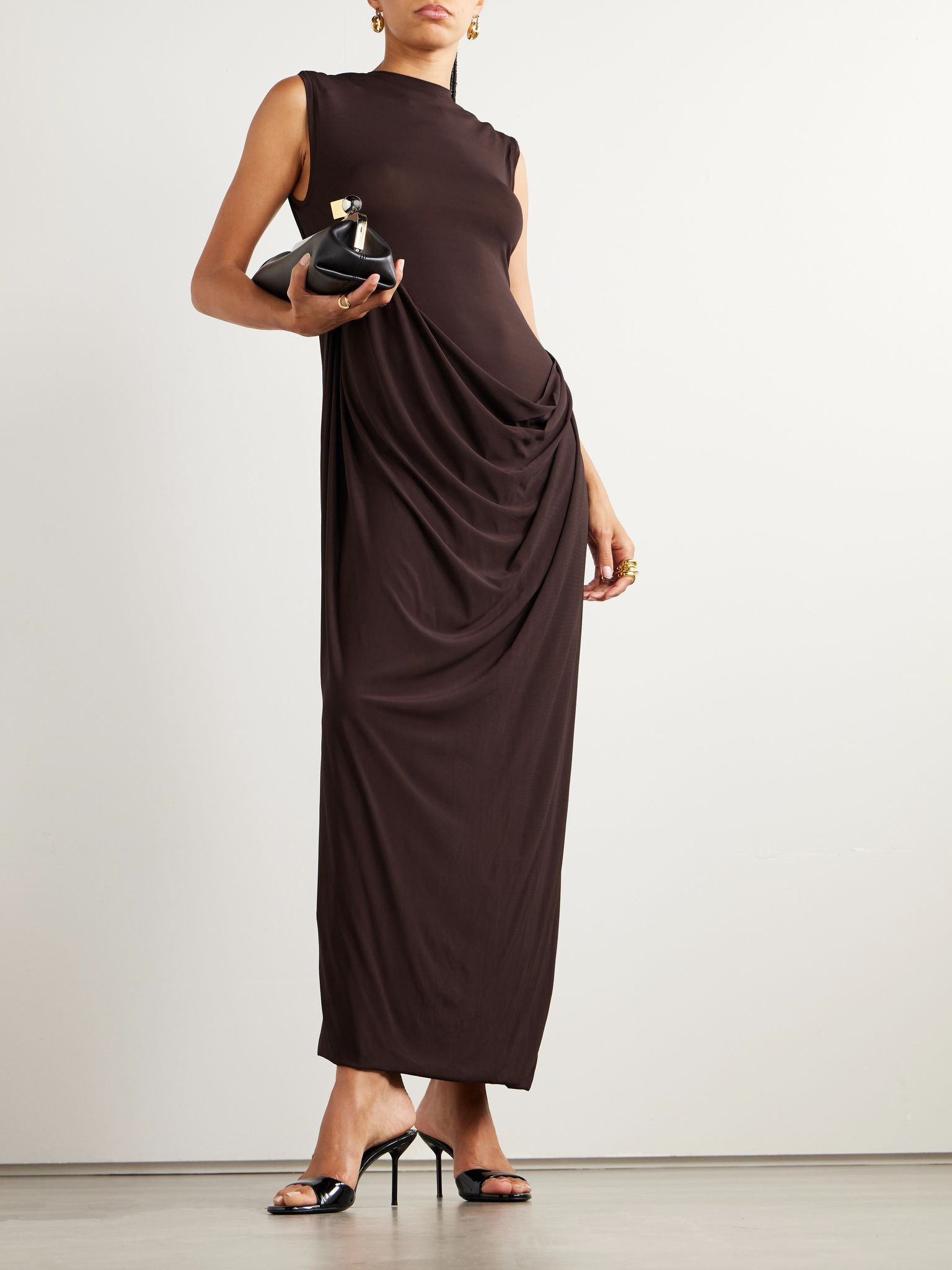 Draped stretch-satin maxi dress Brown - 2