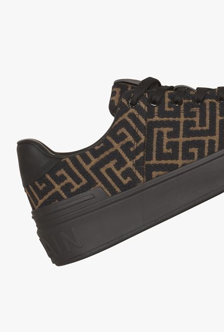 Khaki and black monogram jacquard B-Court sneakers - 7