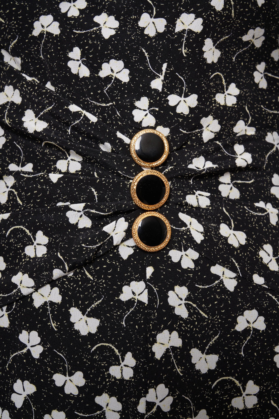 CLOVER PRINT SILK DRAPED DRESS WITH JWL BUTTONS - 3