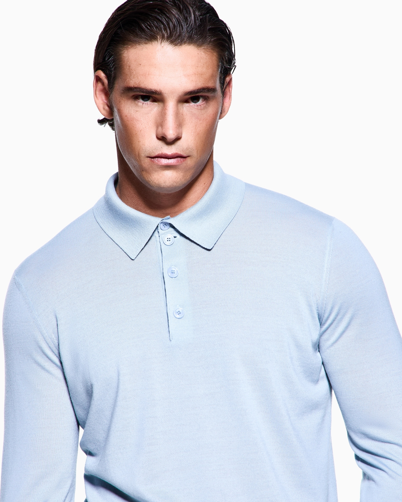 LONG-SLEEVED POLO SHIRT IN VIRGIN WOOL - 5