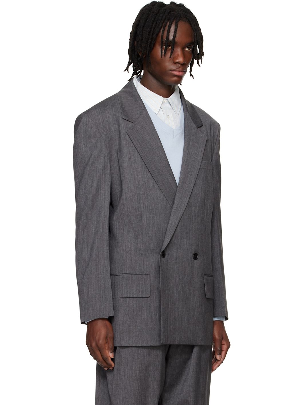 Gray Oversized Double Blazer - 2