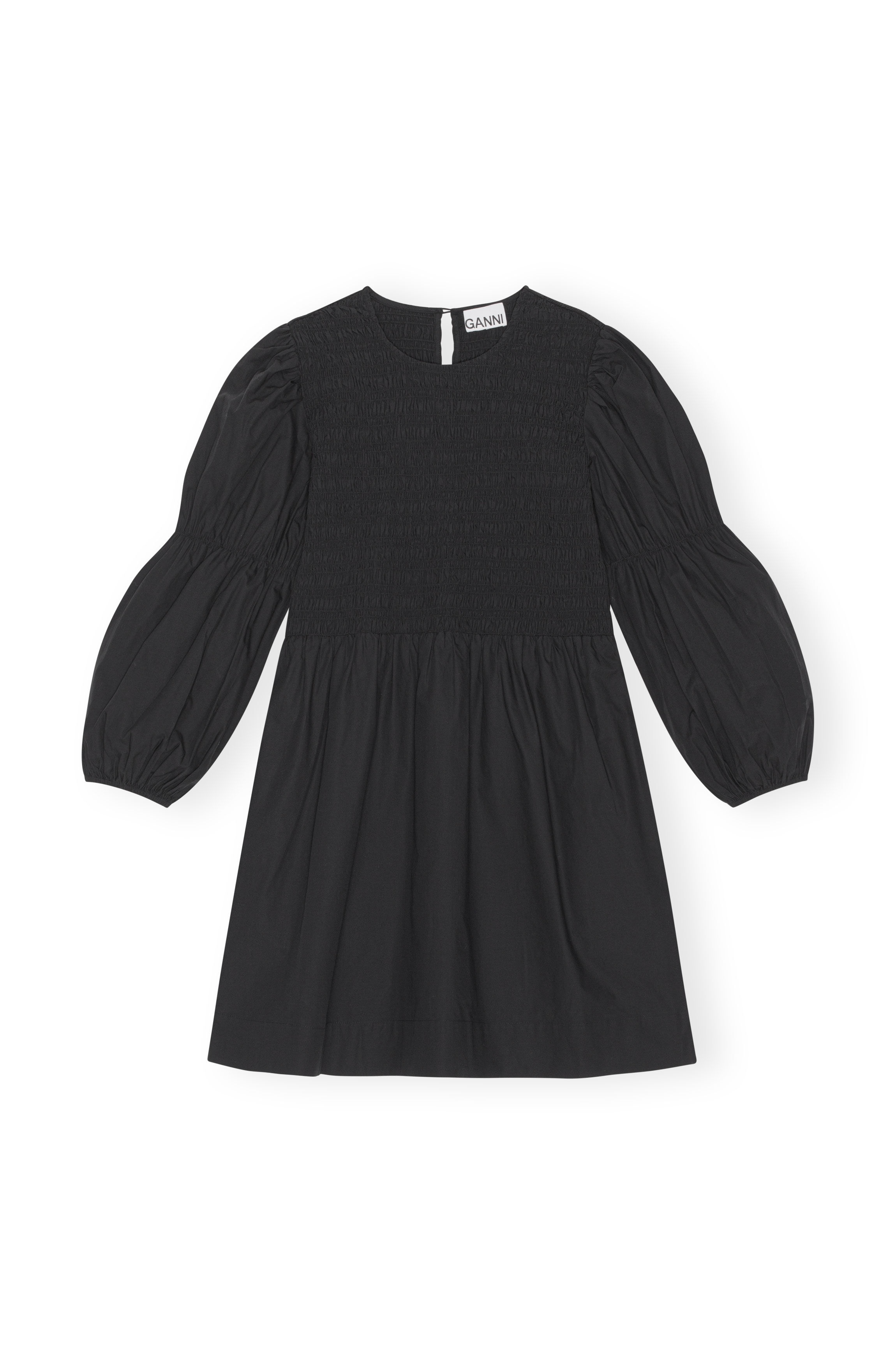 BLACK COTTON POPLIN SMOCK MINI DRESS - 1